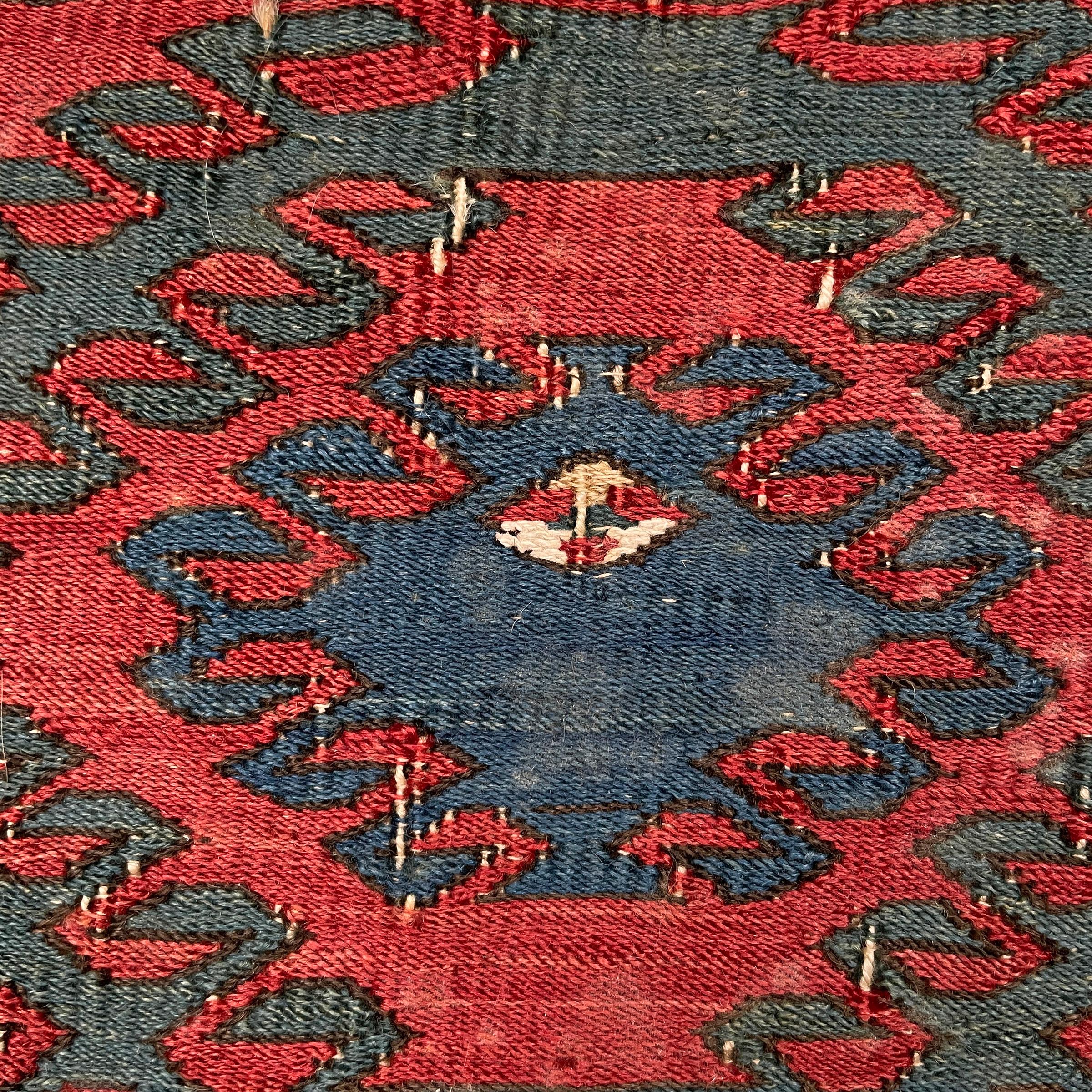 Mounted Early 20th Century Soumak Rug Fragment In Good Condition For Sale In Chicago, IL