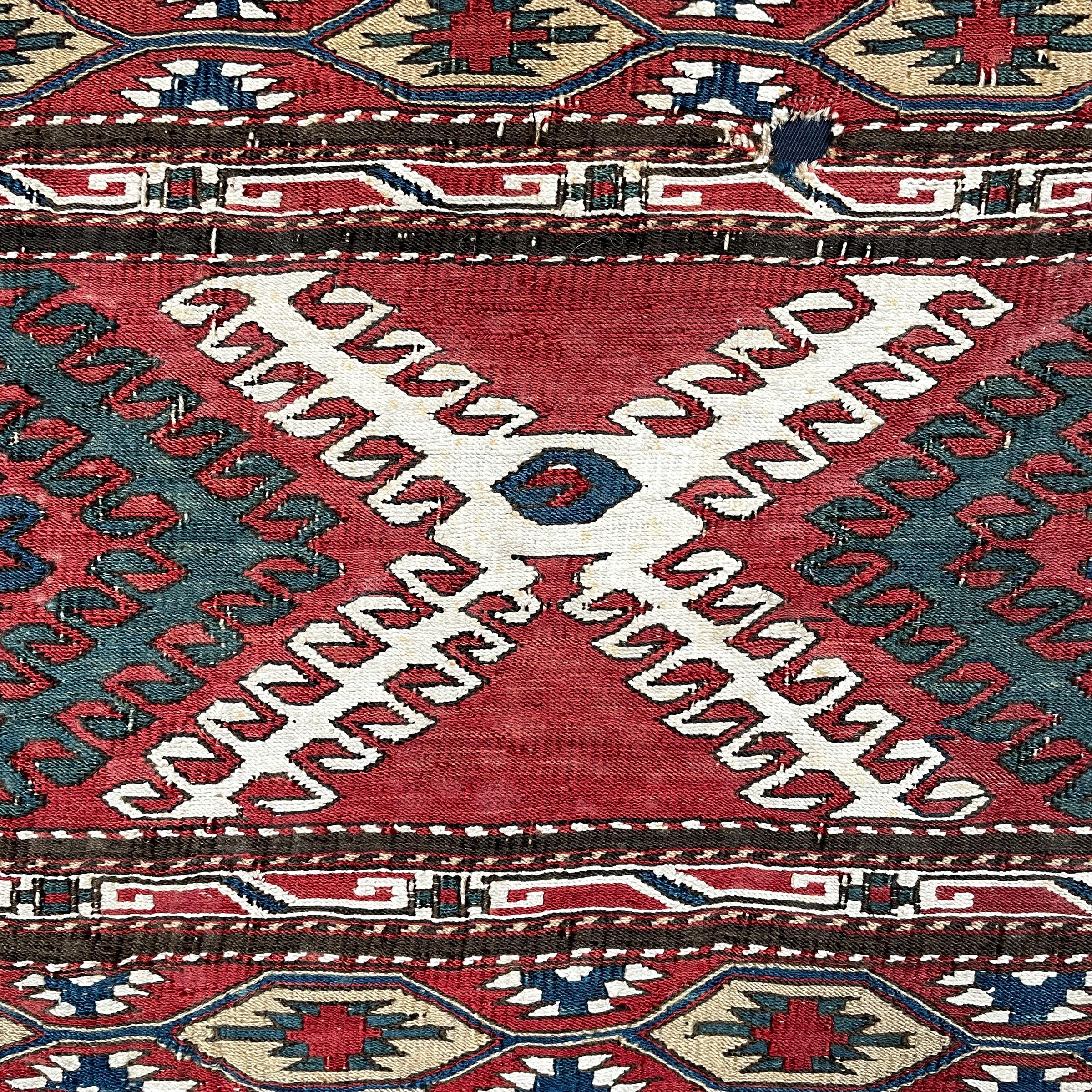 Wool Mounted Early 20th Century Soumak Rug Fragment