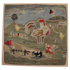 Mounted Hand Hooked Pictorial Animals Rug-Mounted 