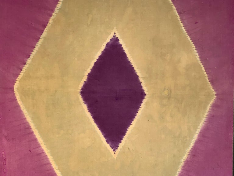 Mounted Indonesian Dyed Silk Lawon, Diamond Pattern, Early 20th Century For Sale 1