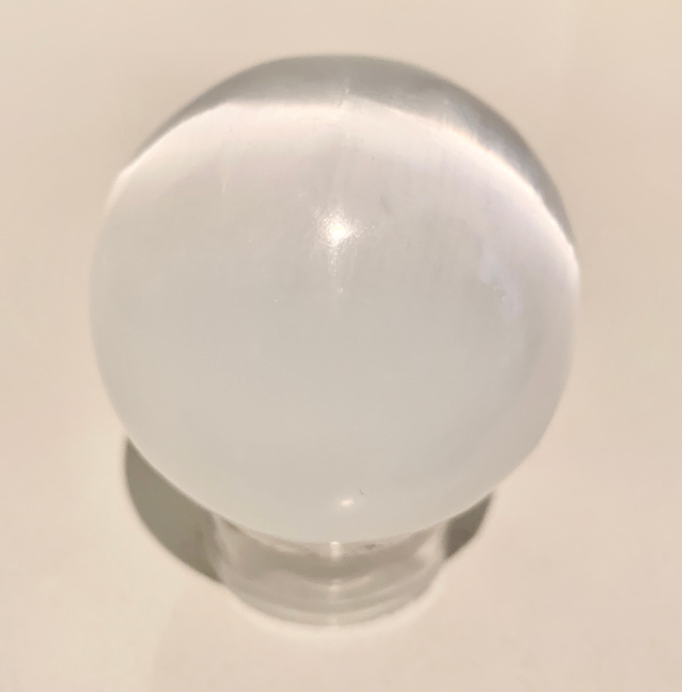 Mounted Iridescent Opaline Sphere paper weight - similar to a tigers eye, yet white, opaque and subtle changes in every direction. A handsome compliment to any desk or shelf.