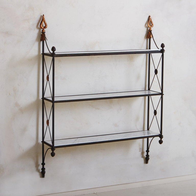 Mounted Iron + Carrara Marble Wall Shelf, France 20th Century at 1stDibs