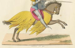 Mounted Knight in Tournament Armor c.1400 – Antique Print, 1845