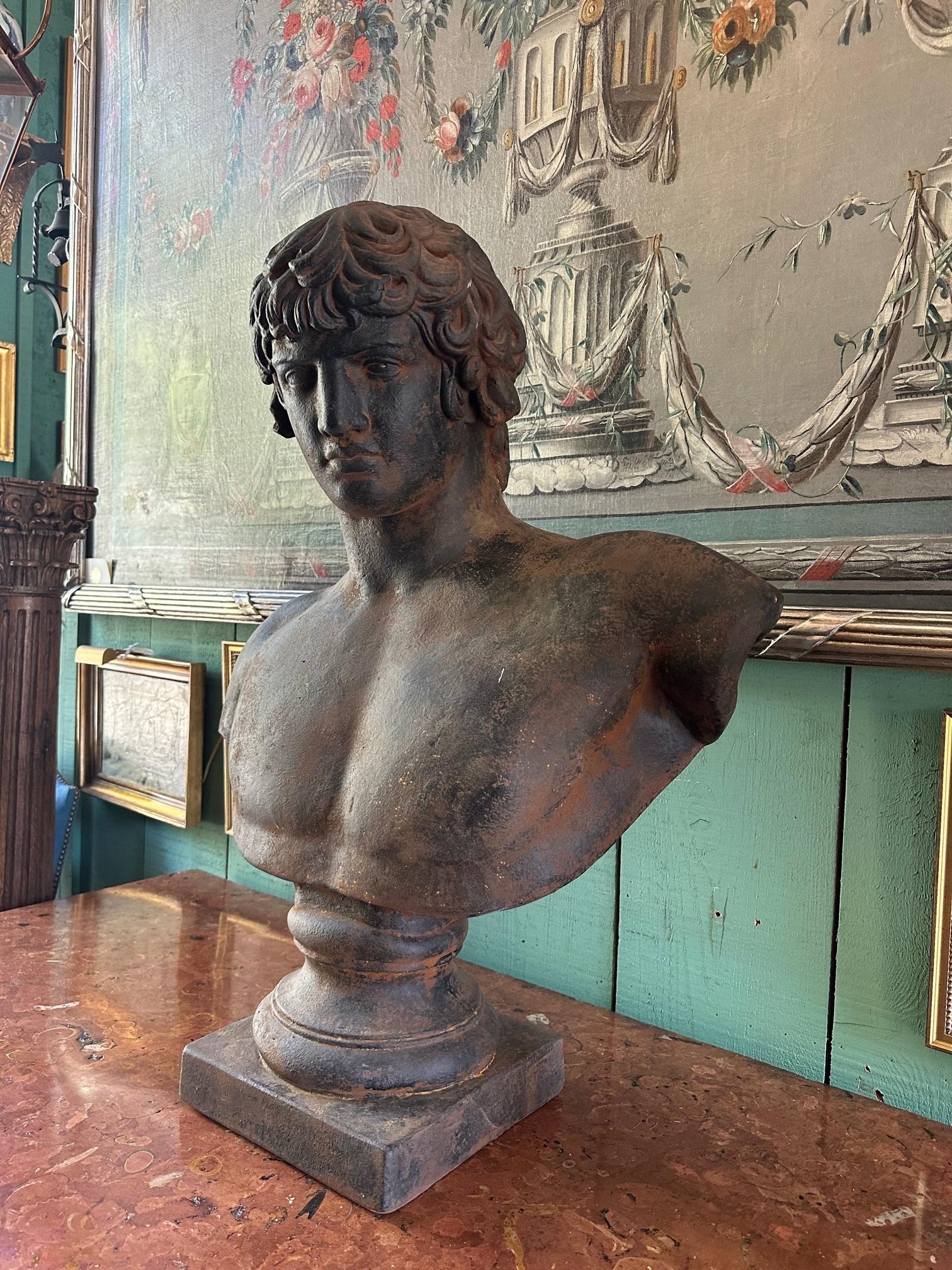 Mounted Large Bust God of Beauty Cast Study Of Antinous in Roman Style Sculpture For Sale 9