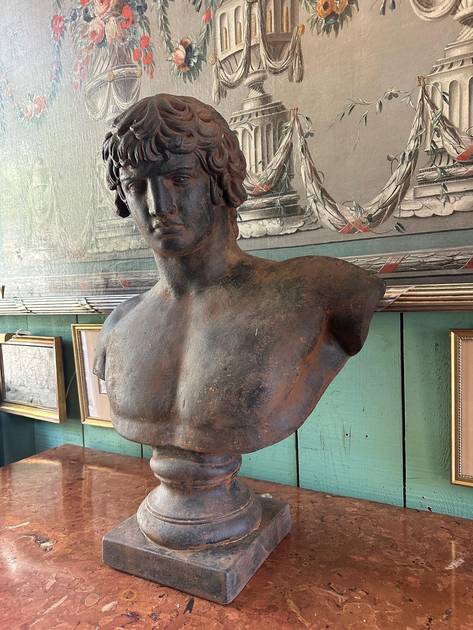 Mounted Large Bust God of Beauty Cast Study Of Antinous in Roman Style Sculpture For Sale 12