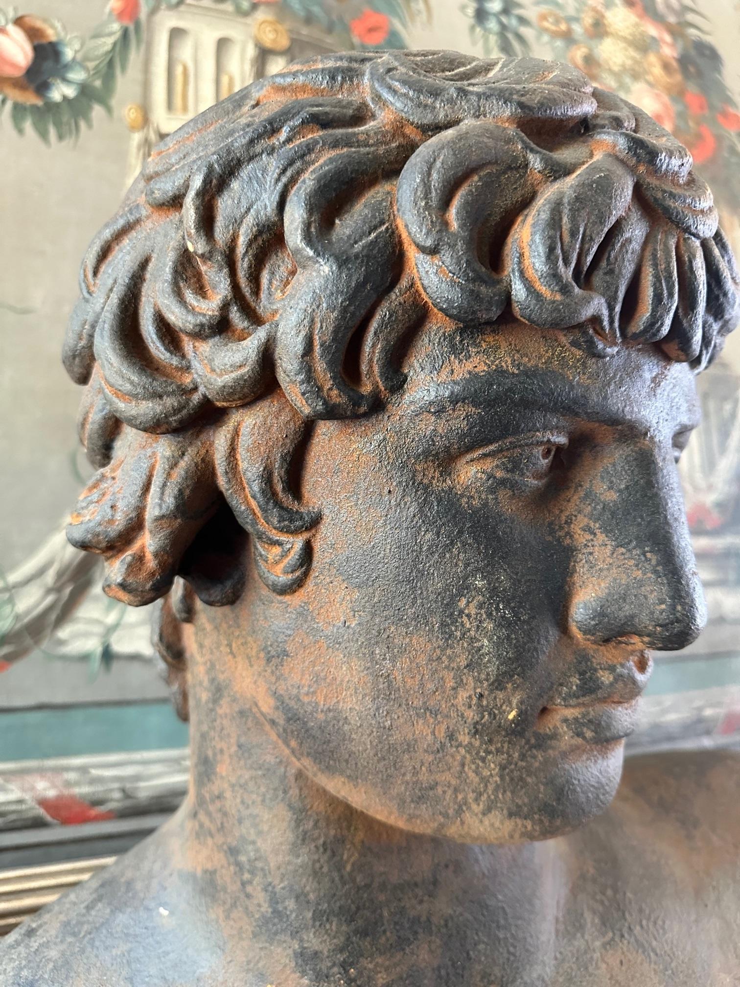Mounted Large Bust God of Beauty Cast Study Of Antinous in Roman Style Sculpture In Good Condition For Sale In West Hollywood, CA