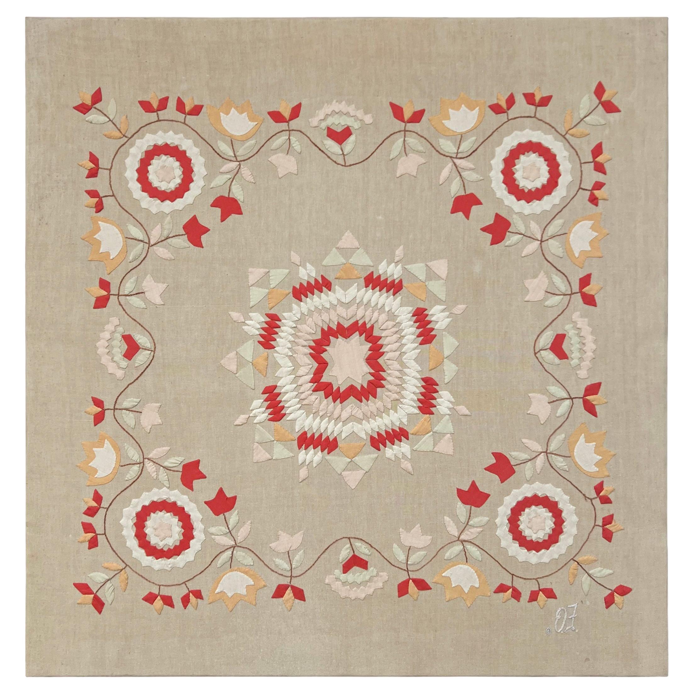 Mounted Late 19th Century American Appliqué Textile For Sale