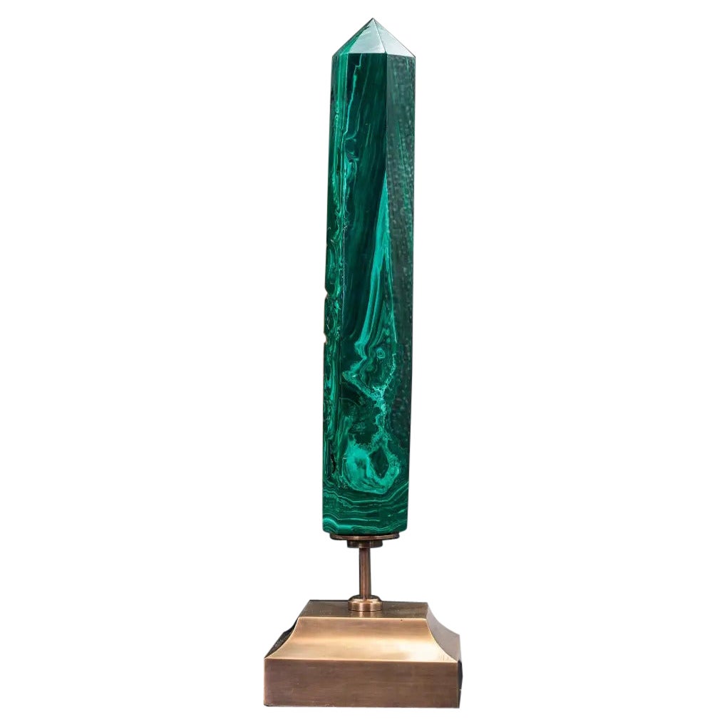 Mounted Malachite Obelisk – Sparkling and Virtuous Natural Stone For Sale