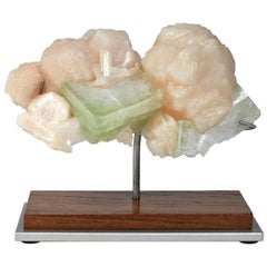 Mounted Naturally-Formed Indian Mineral, Peach and Green Apophyllite Stilbite