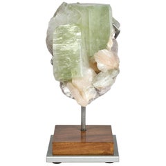 Mounted Naturally-Formed Indian Mineral Peach and Green Apophyllite Stilbite