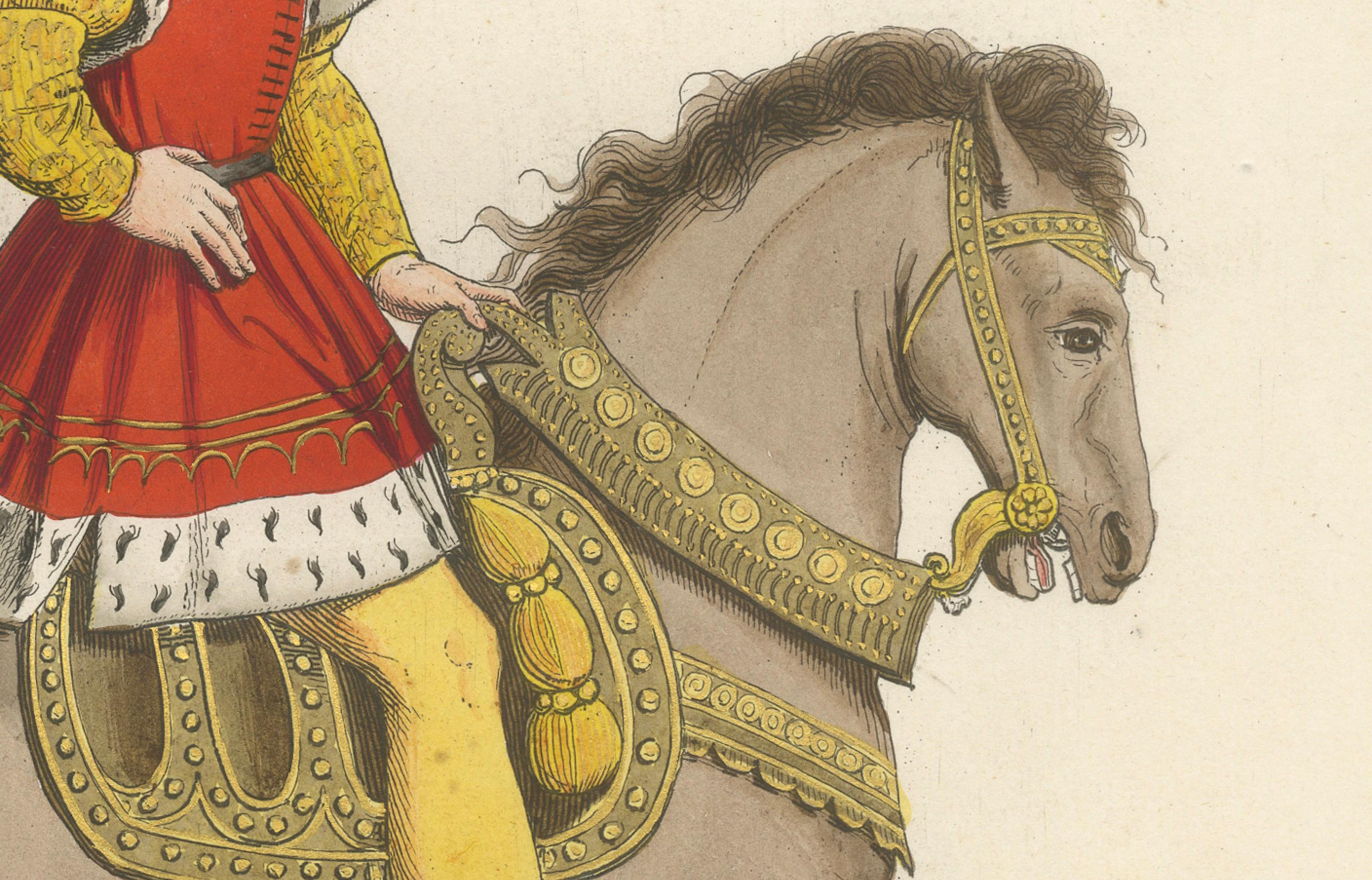 French Mounted Nobleman in Parade Dress – Italian Renaissance Equestrian Portrait, 1845 For Sale