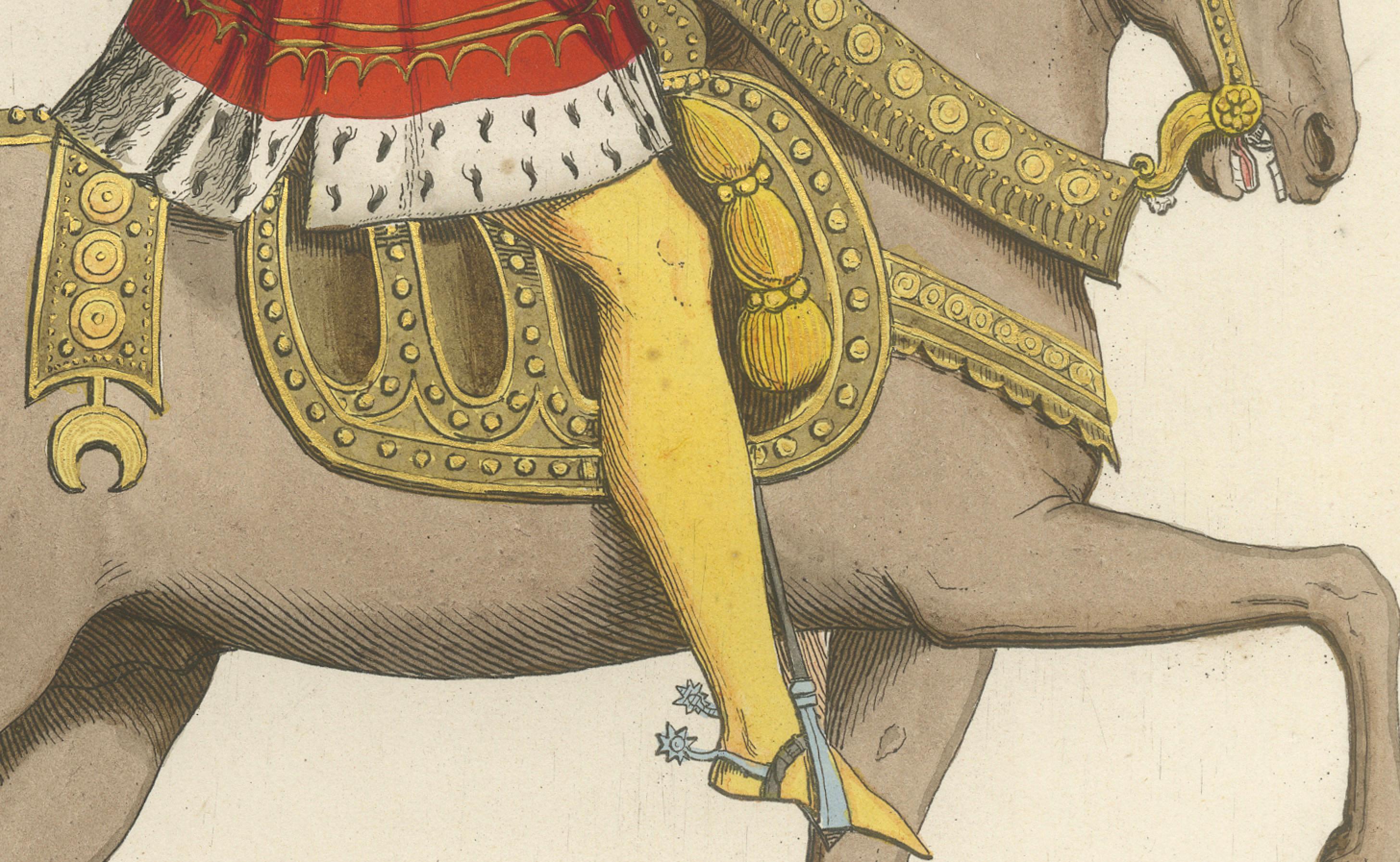 Mounted Nobleman in Parade Dress – Italian Renaissance Equestrian Portrait, 1845 In Good Condition For Sale In Langweer, NL