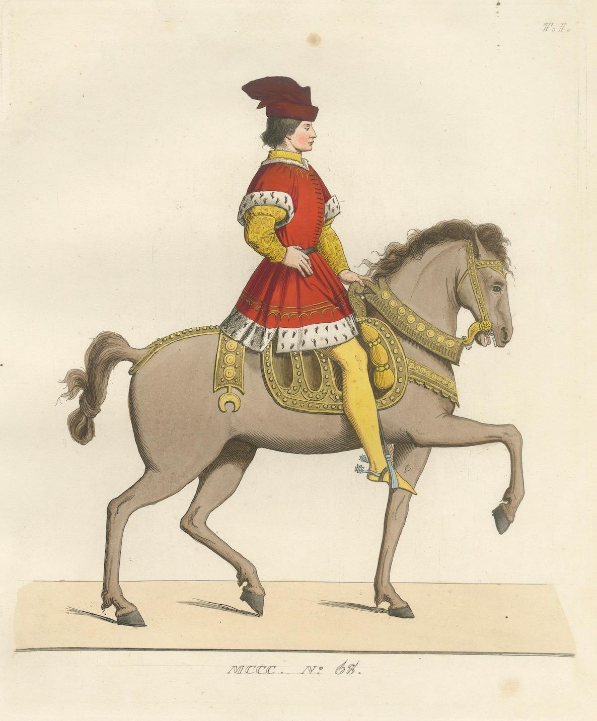 19th Century Mounted Nobleman in Parade Dress – Italian Renaissance Equestrian Portrait, 1845 For Sale