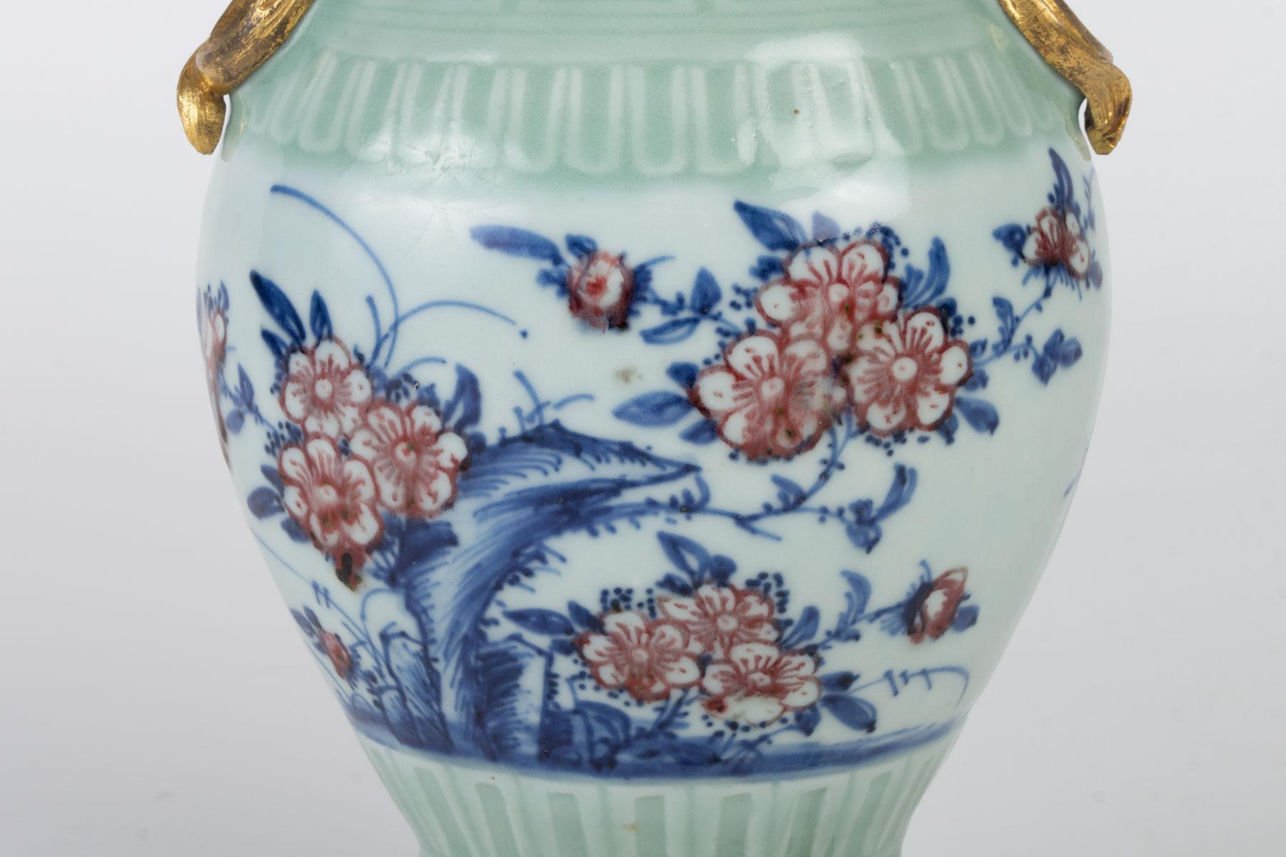 Chinoiserie Mounted Porcelain Vase, Gilt Bronze and Chiselled, 18th Century