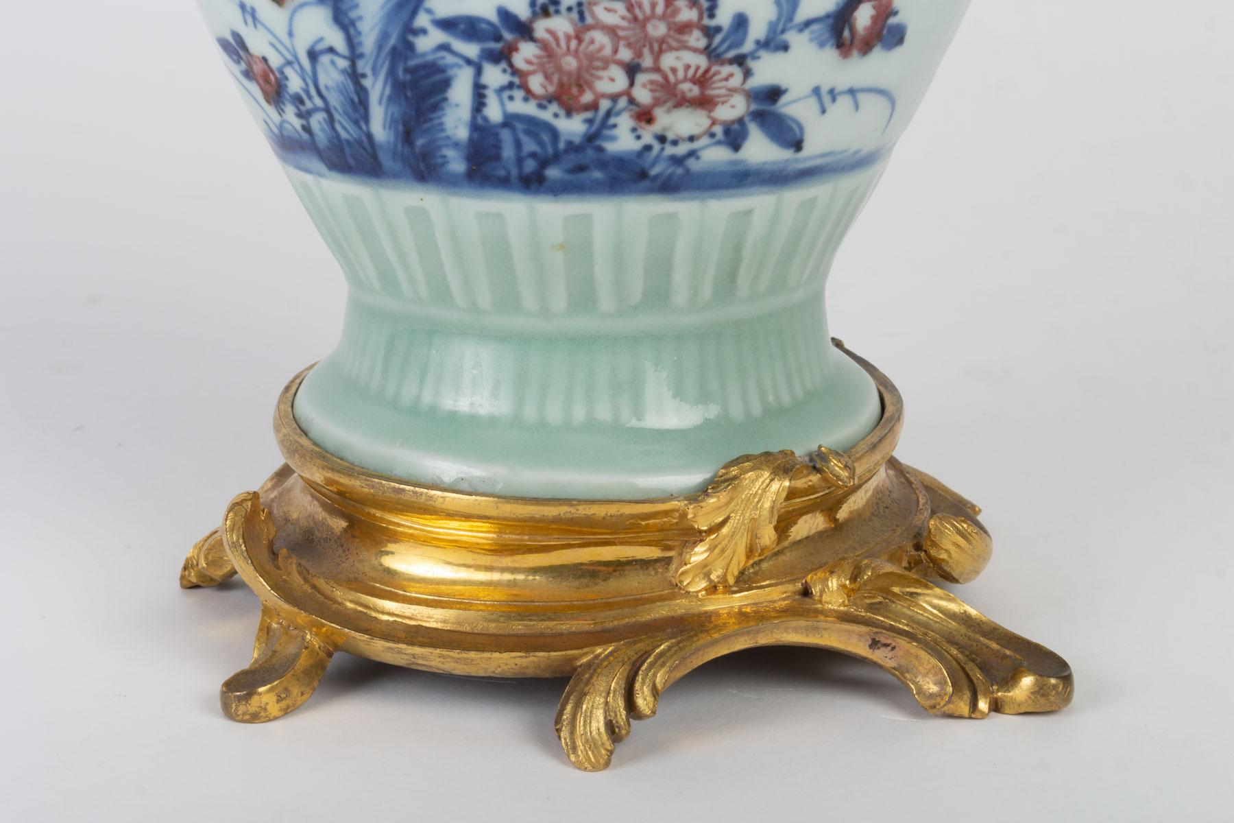 Chinese Mounted Porcelain Vase, Gilt Bronze and Chiselled, 18th Century