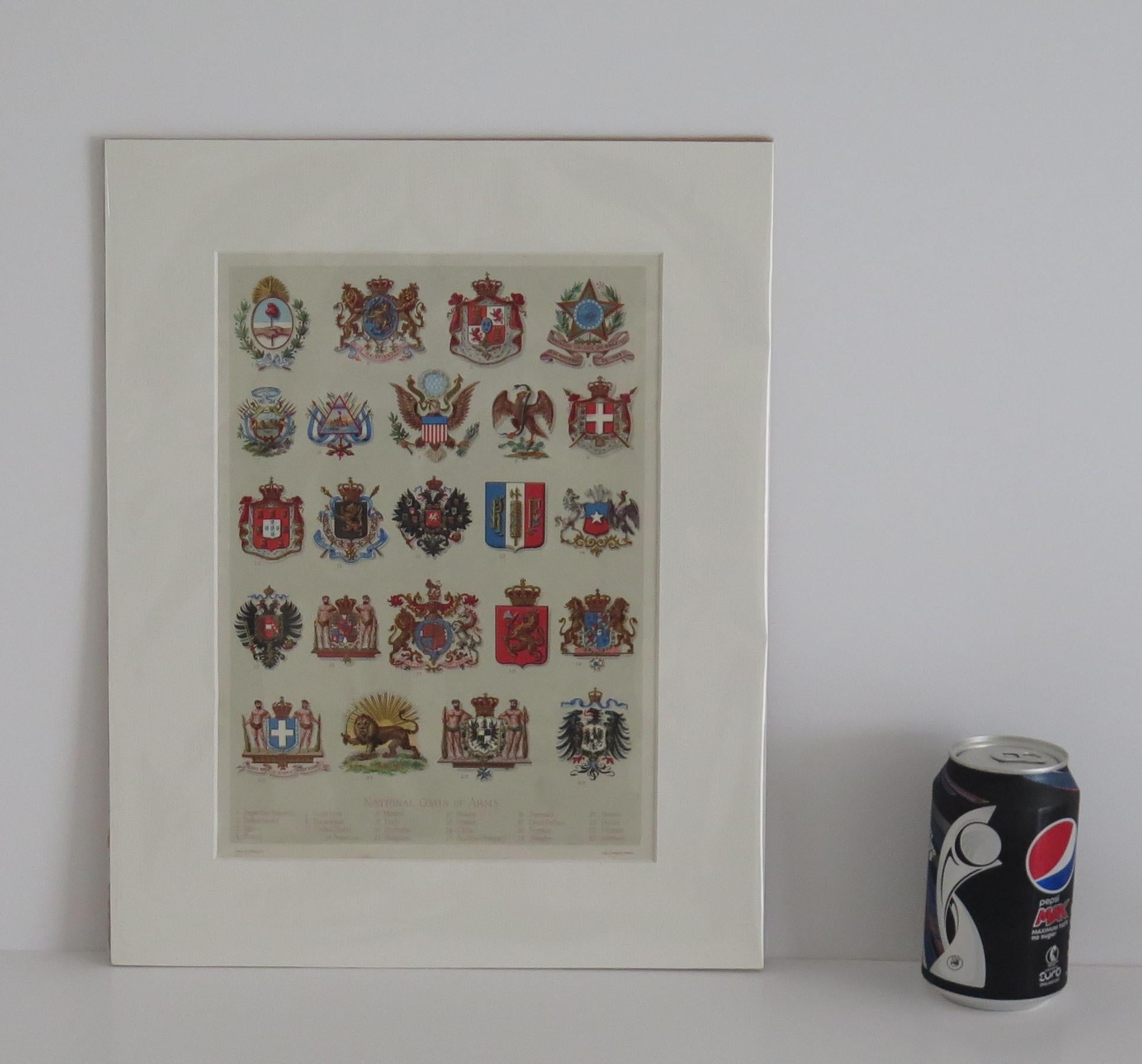 Mounted Print of National Coats of Arms by Tiffany & Co. from 1895 Encyclopedia  For Sale 4