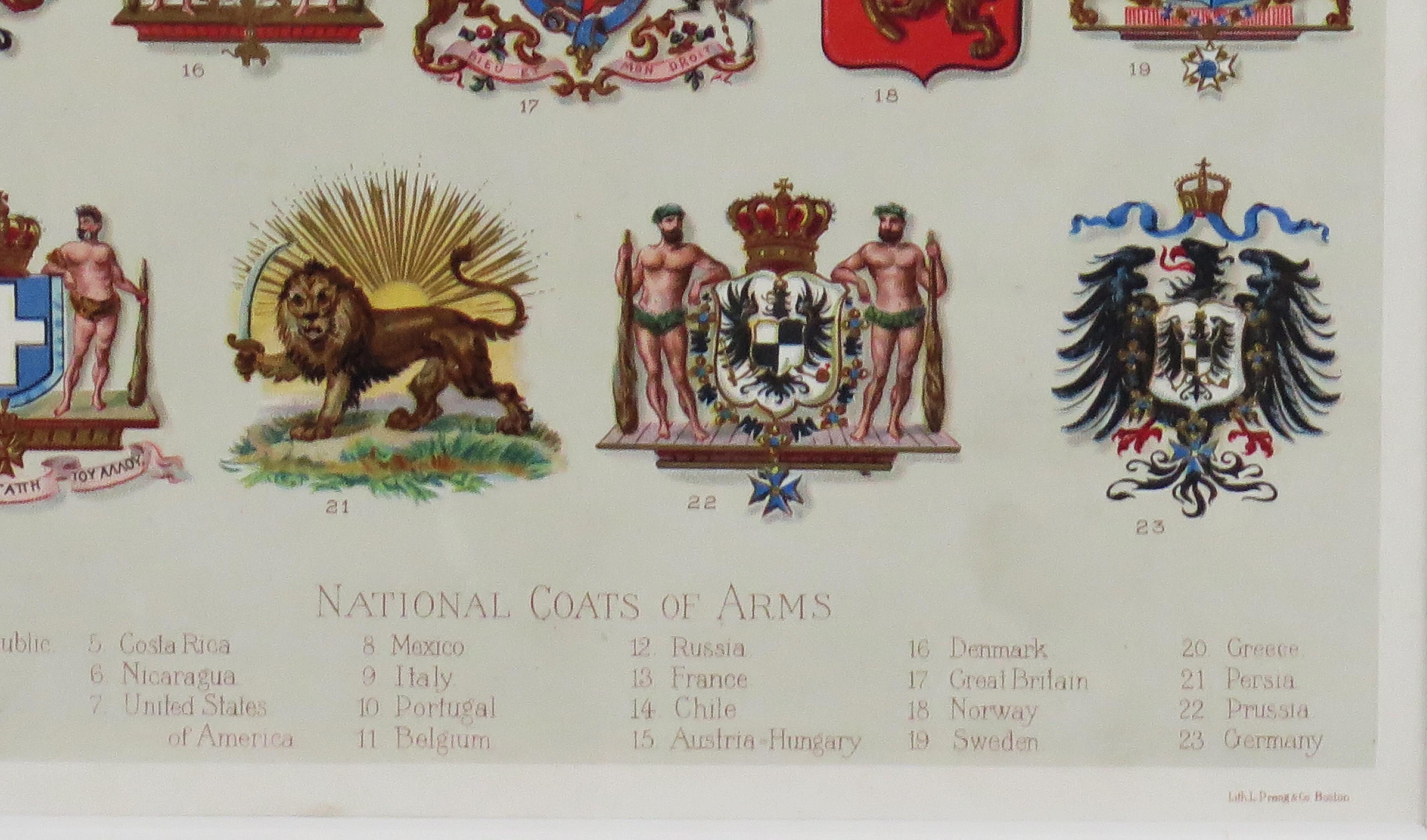 Paper Mounted Print of National Coats of Arms by Tiffany & Co. from 1895 Encyclopedia  For Sale