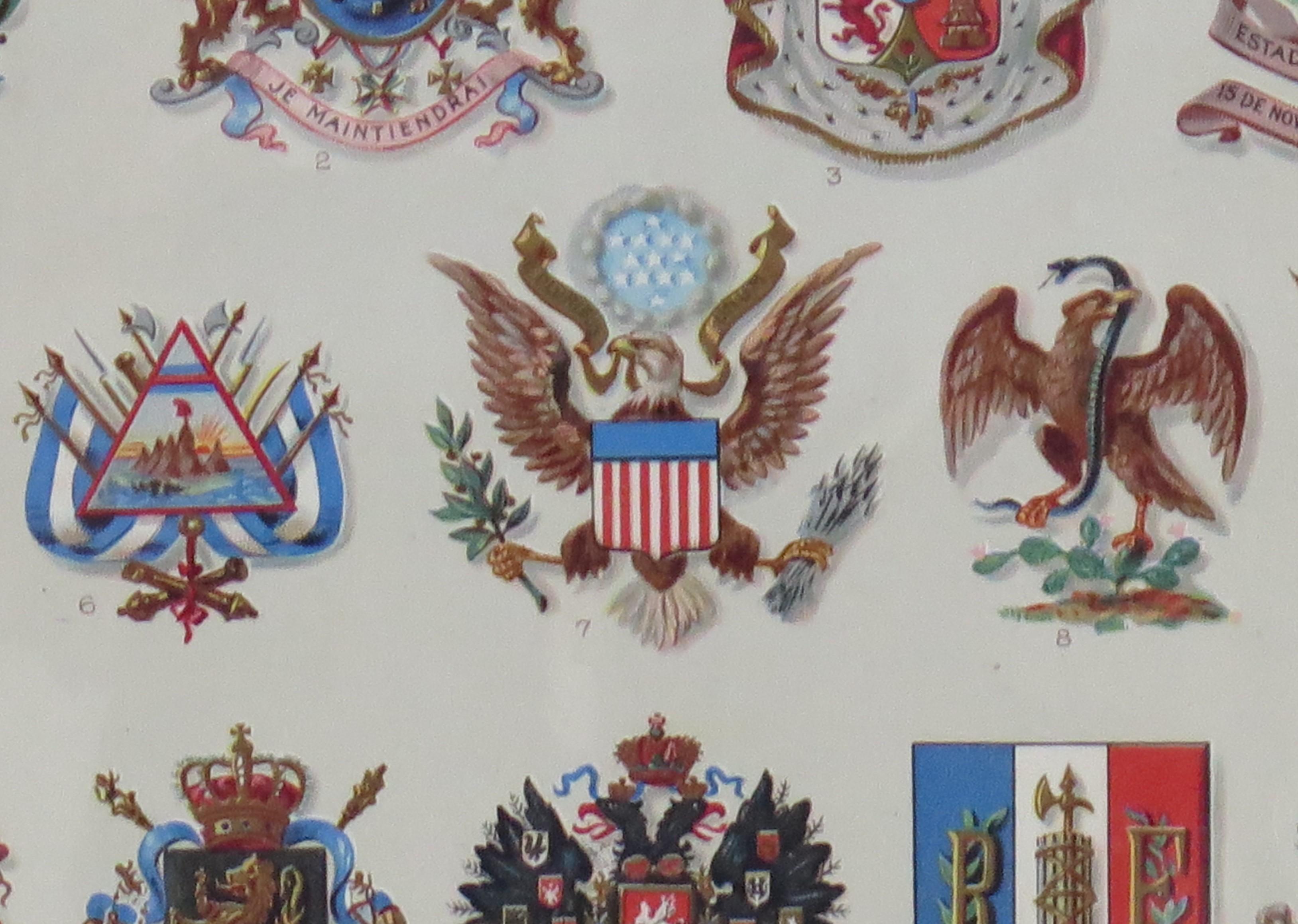 Mounted Print of National Coats of Arms by Tiffany & Co. from 1895 Encyclopedia  For Sale 1