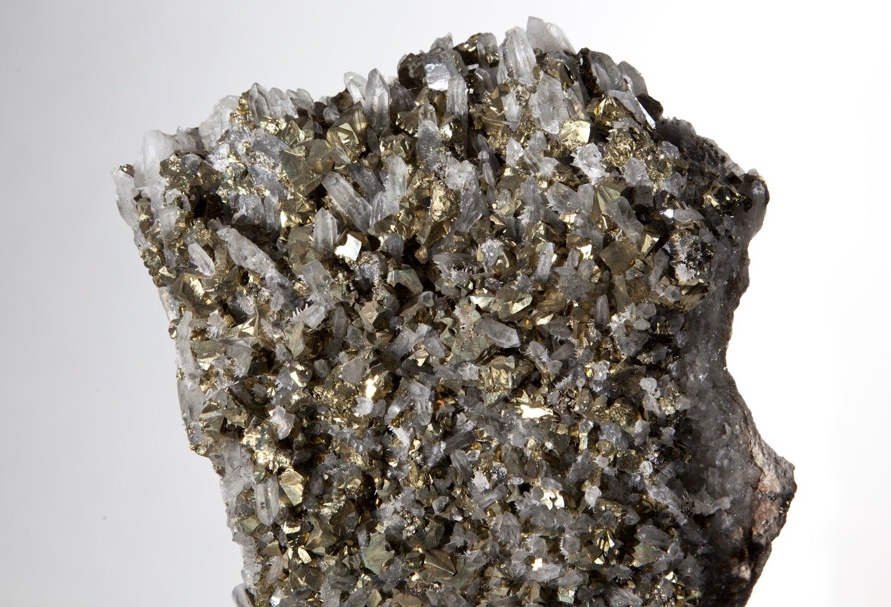 Mounted Pyrite and Quartz Crystal Cluster, Peru. In Excellent Condition In London, GB