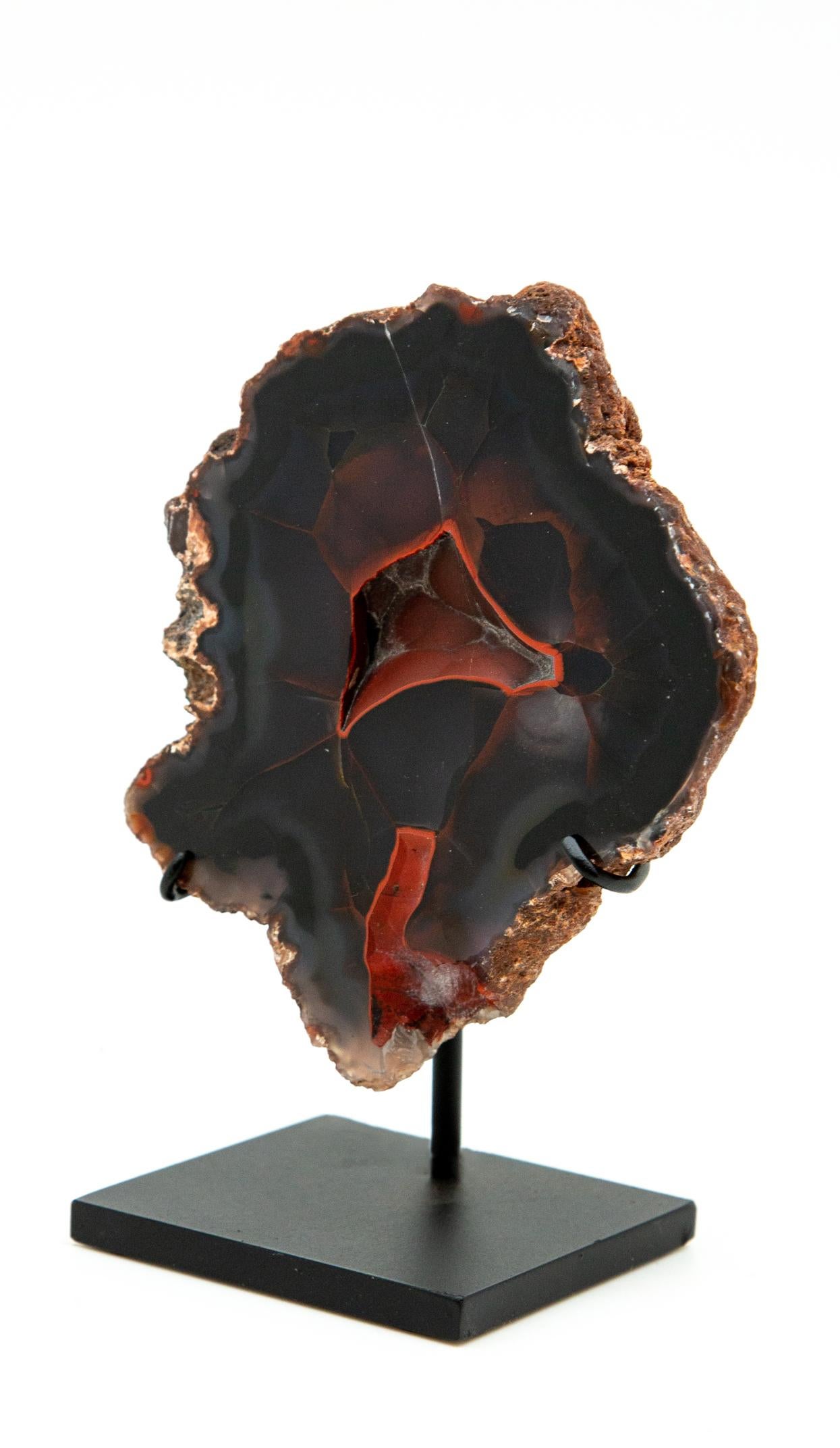 Mounted Red Fox Agate. Mounted Red Fox Agate on custom black metal stand. 6