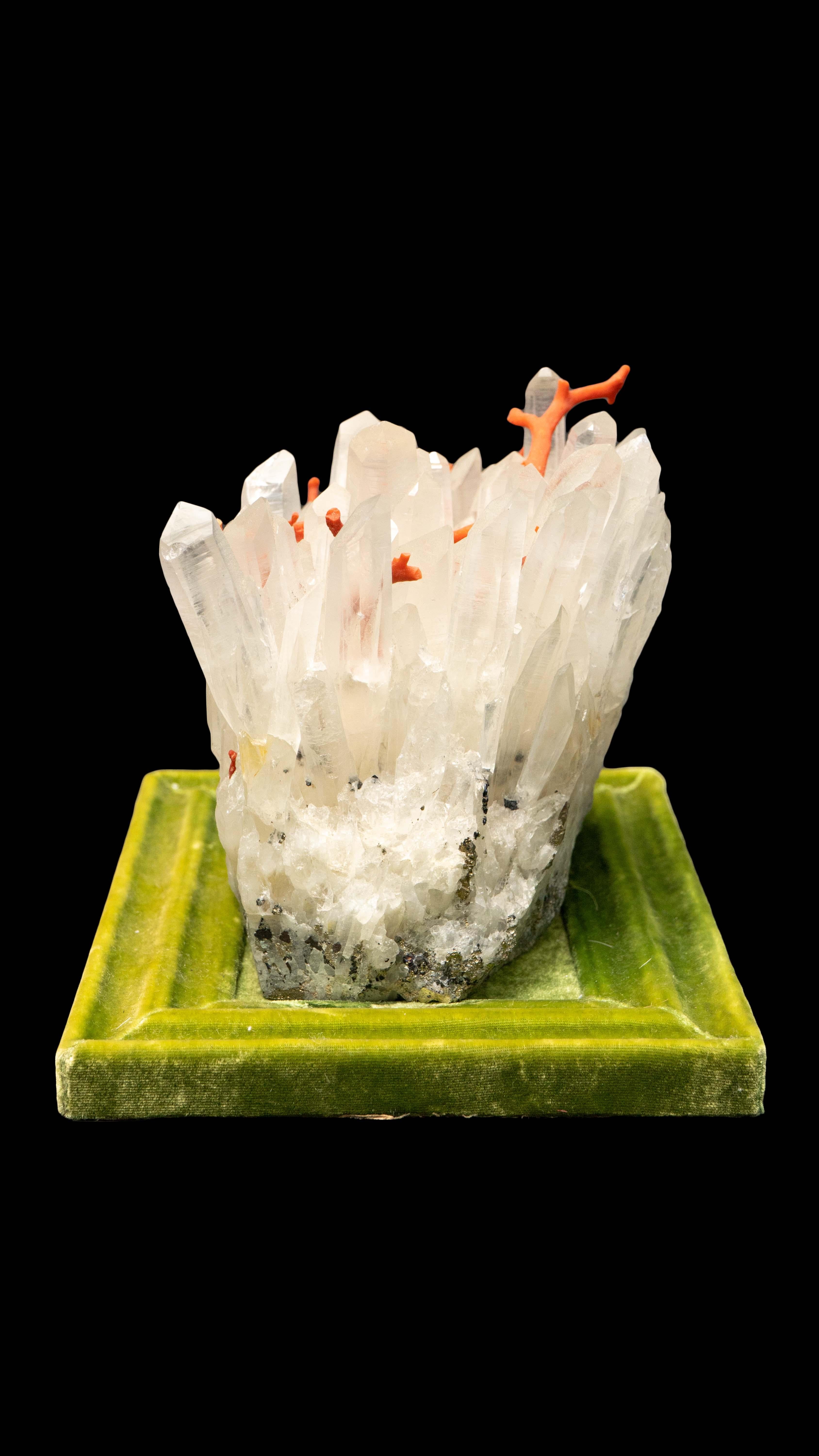 Contemporary Mounted Rock Crystal & Coral Creation