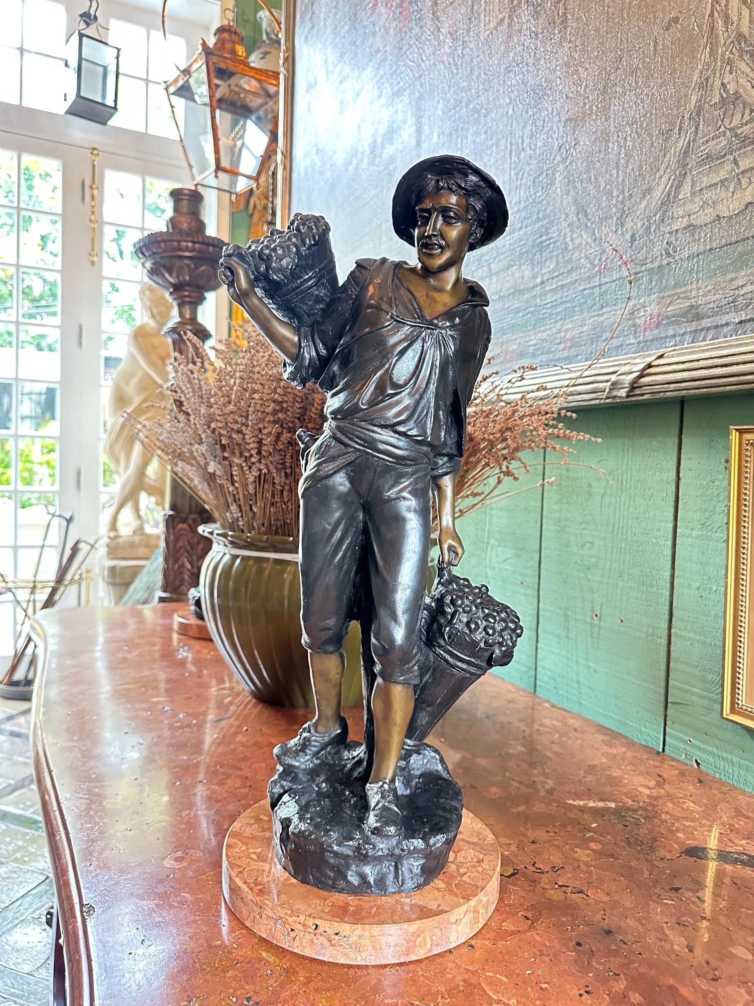 European Mounted Sculpture Bust Bronze on Marble Base Bibelot Decorative Center Art Piece For Sale
