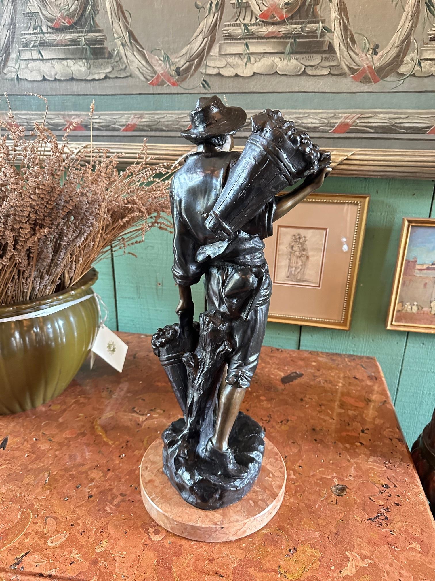 Hand-Crafted Mounted Sculpture Bust Bronze on Marble Base Bibelot Decorative Center Art Piece For Sale