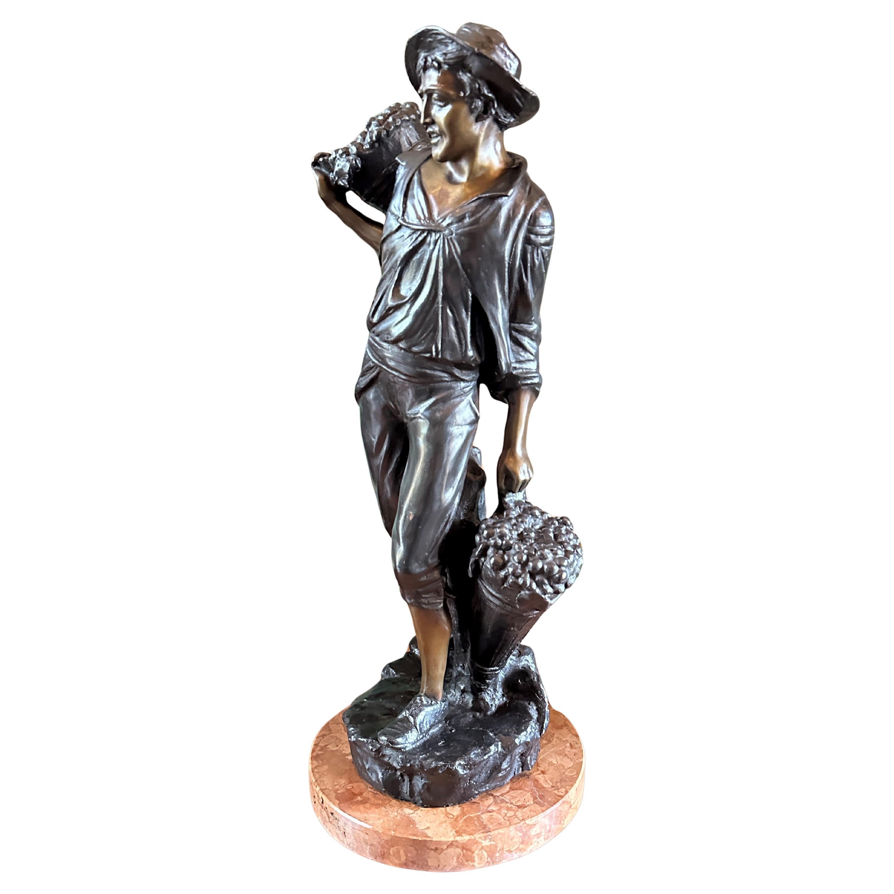 Mounted Sculpture Bust Bronze on Marble Base Bibelot Decorative Center Art Piece For Sale