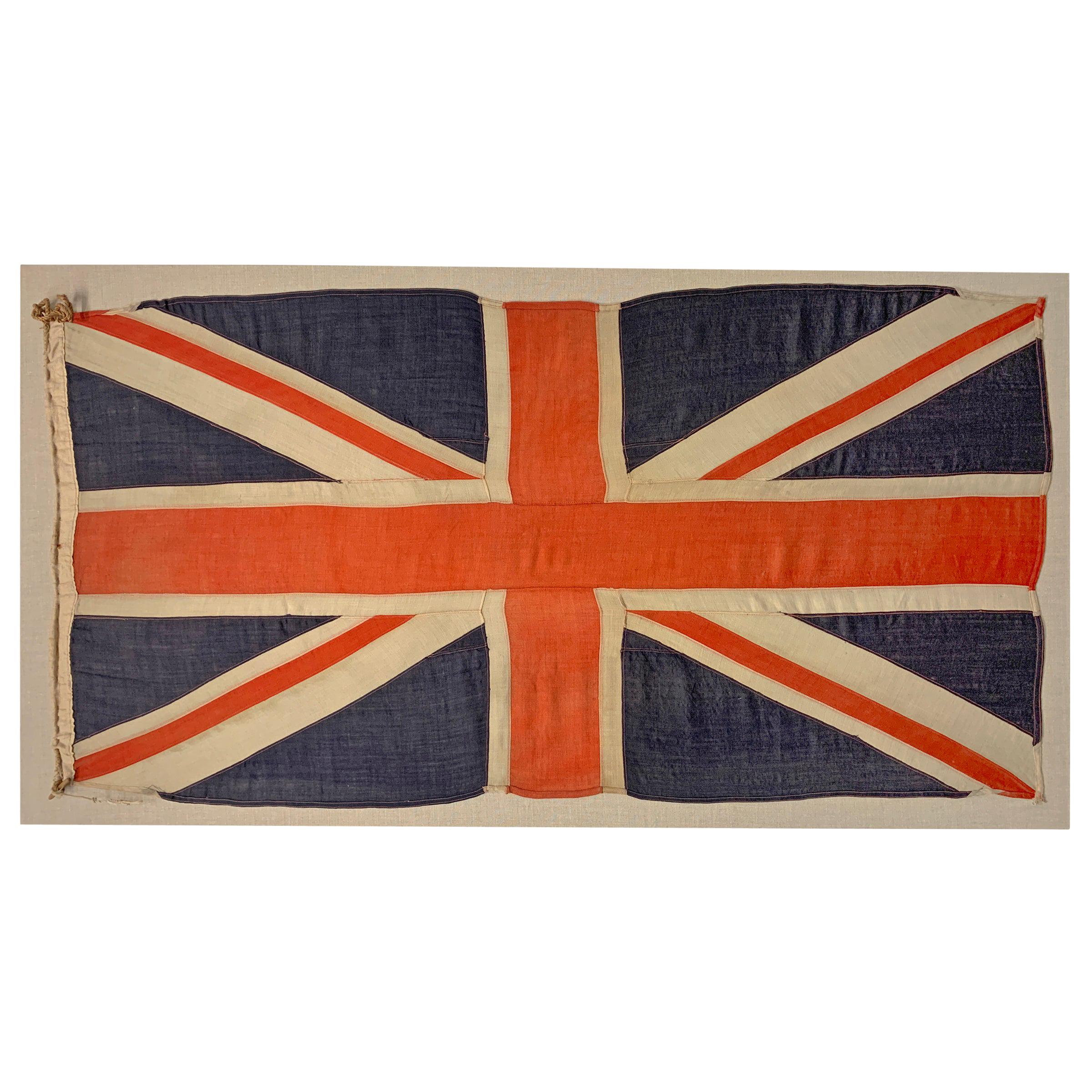 Mounted Vintage British Linen Union Jack Flag