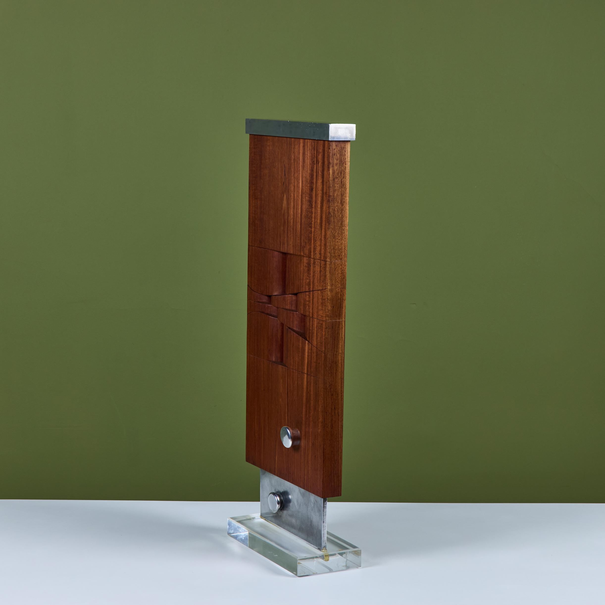 Mounted Walnut and Aluminum Sculpture For Sale 4