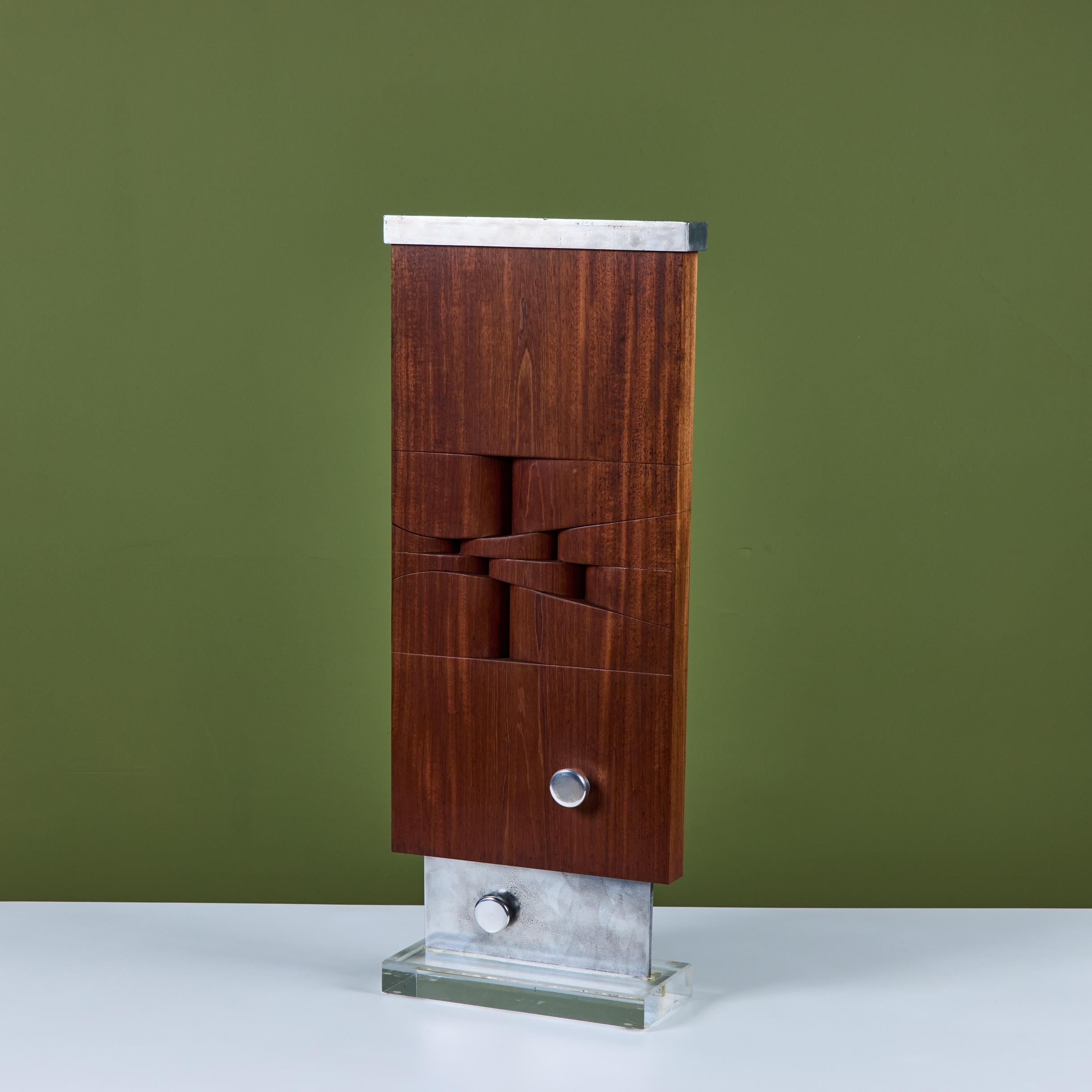 Mounted Walnut and Aluminum Sculpture For Sale 5