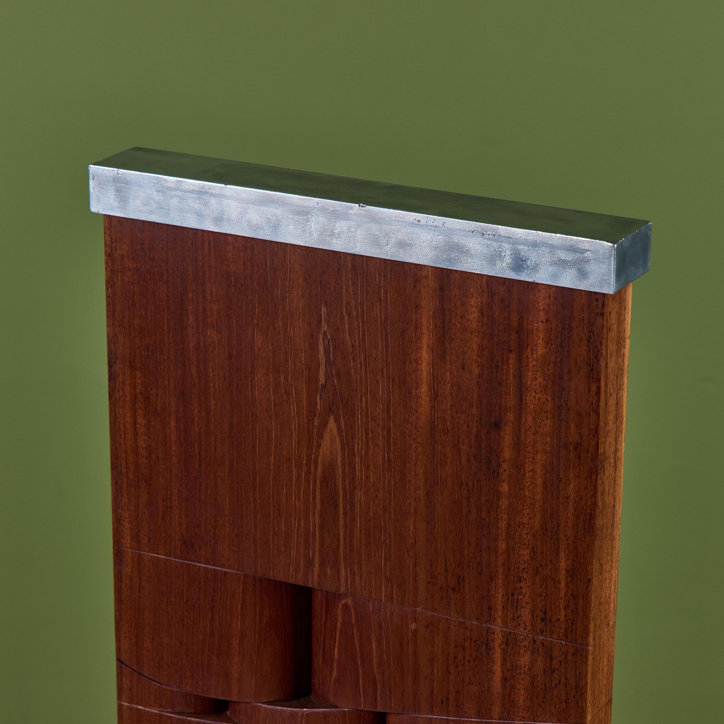 Mounted Walnut and Aluminum Sculpture For Sale 7