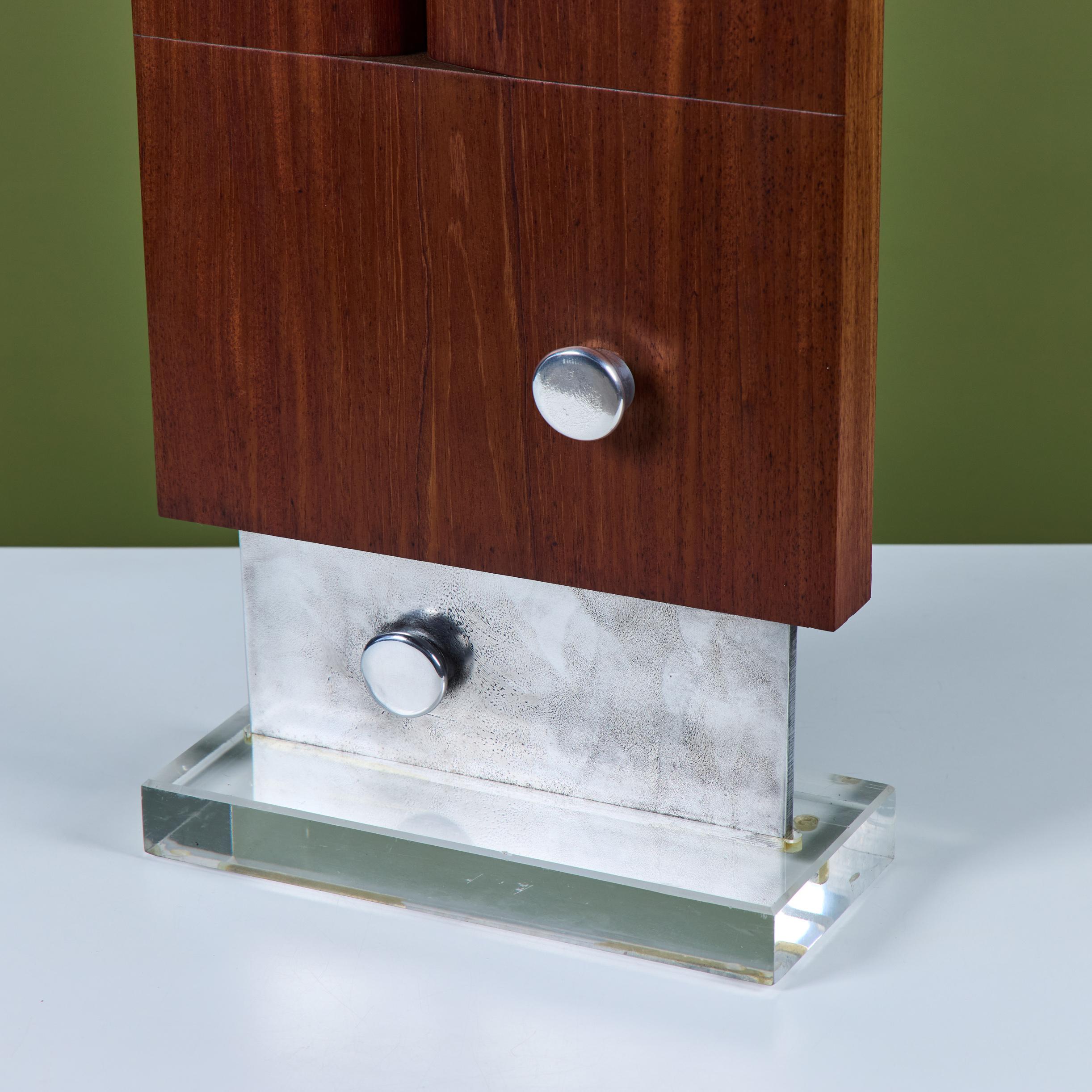 Modern Mounted Walnut and Aluminum Sculpture For Sale