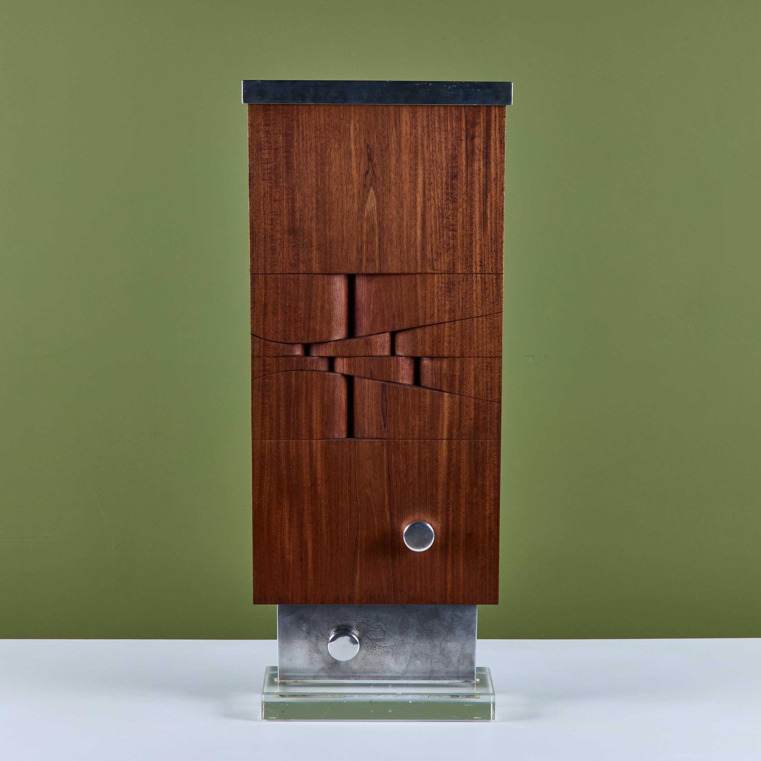 Hand-Carved Mounted Walnut and Aluminum Sculpture For Sale