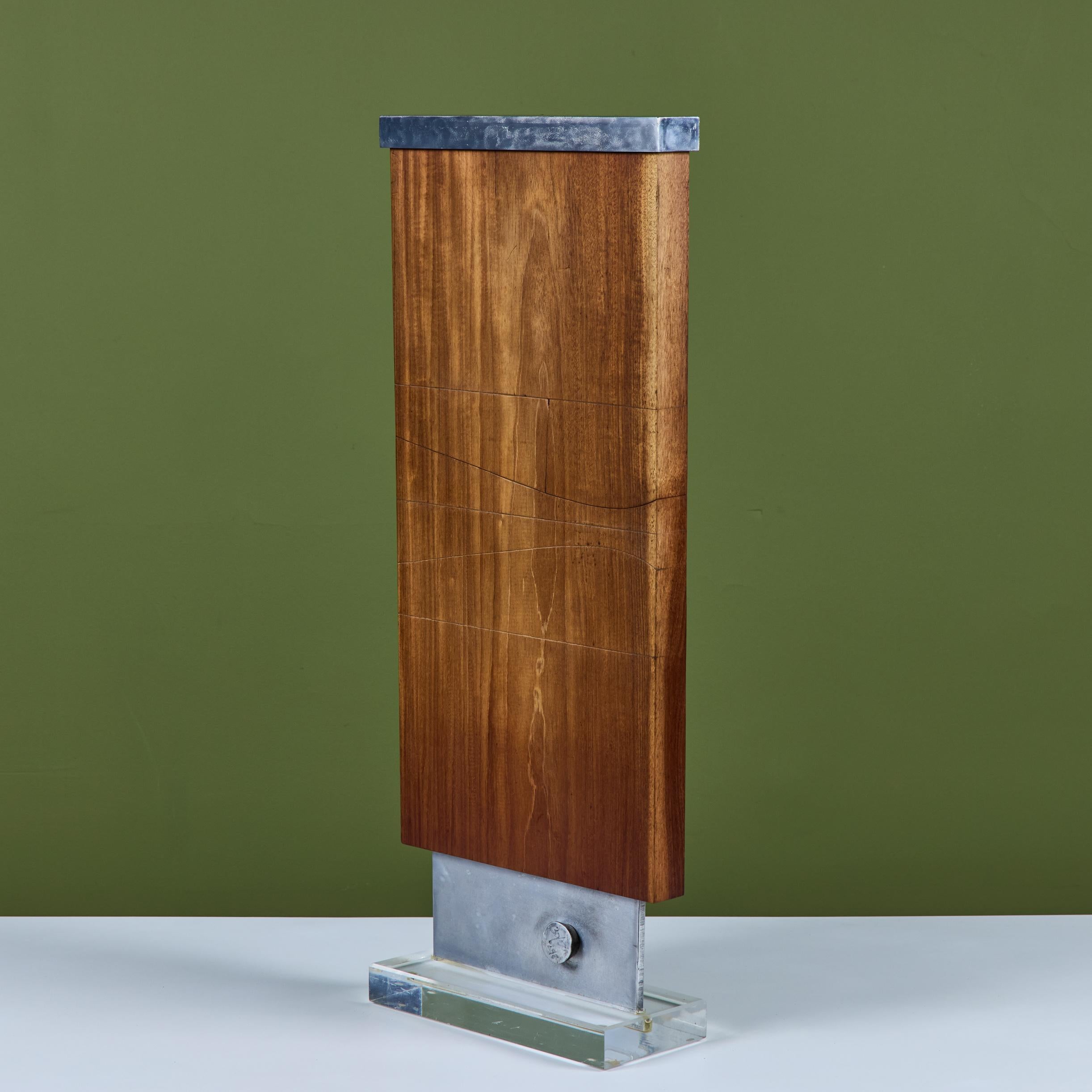 Mounted Walnut and Aluminum Sculpture For Sale 1