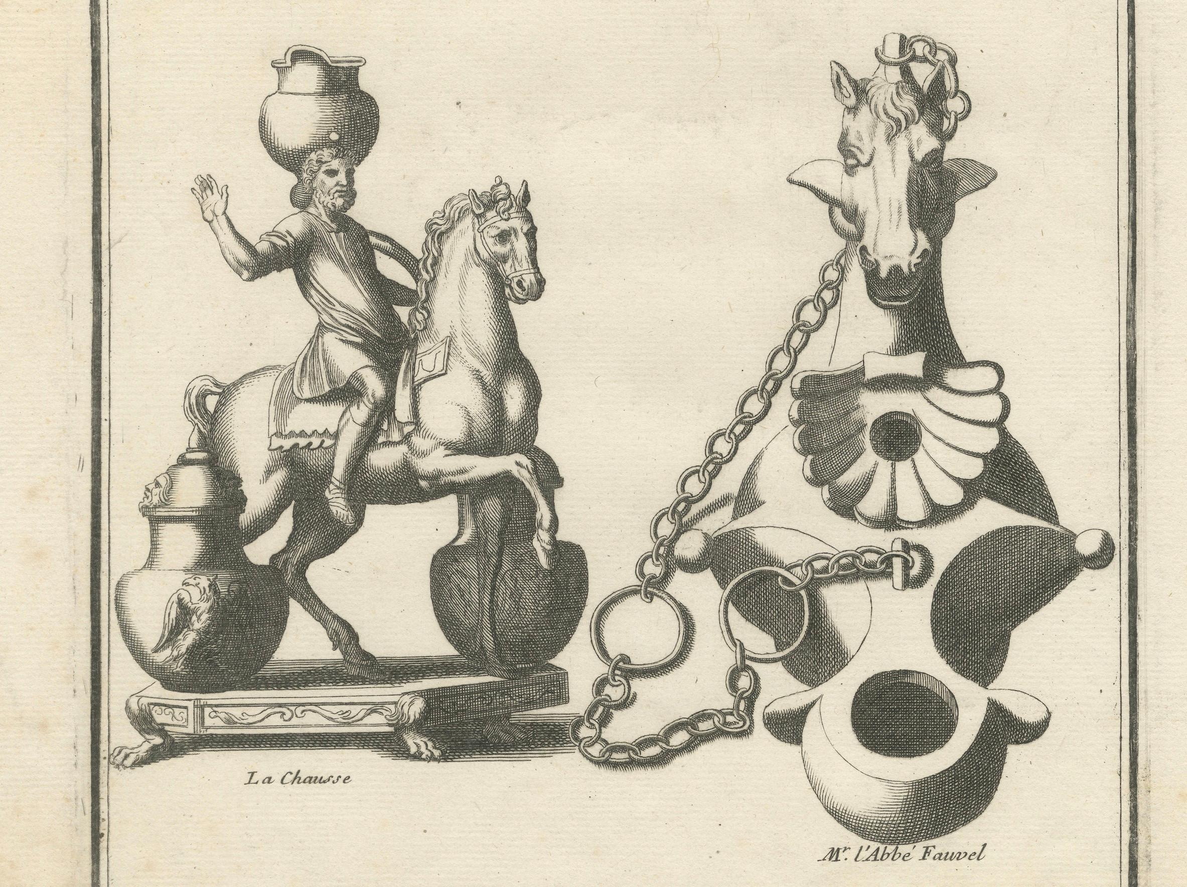 Early 18th Century Mounted Warrior Lamp: Montfaucon's Antiquities Engraved, 1722 For Sale