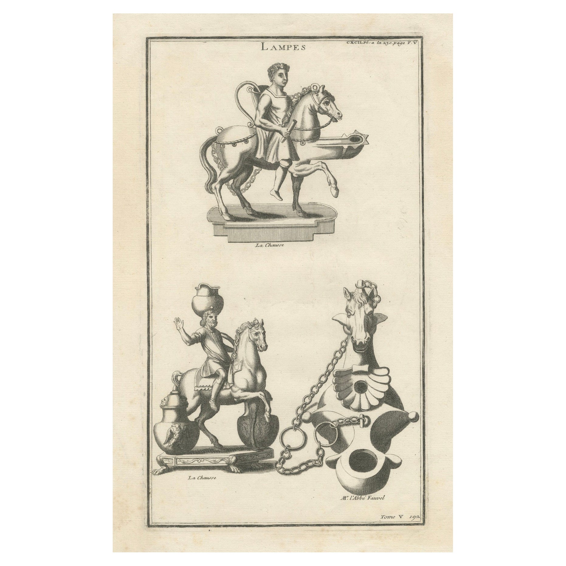 Lampe eines berittenen Kriegers: Montfaucon's Antiquities, gestochen, 1722 im Angebot