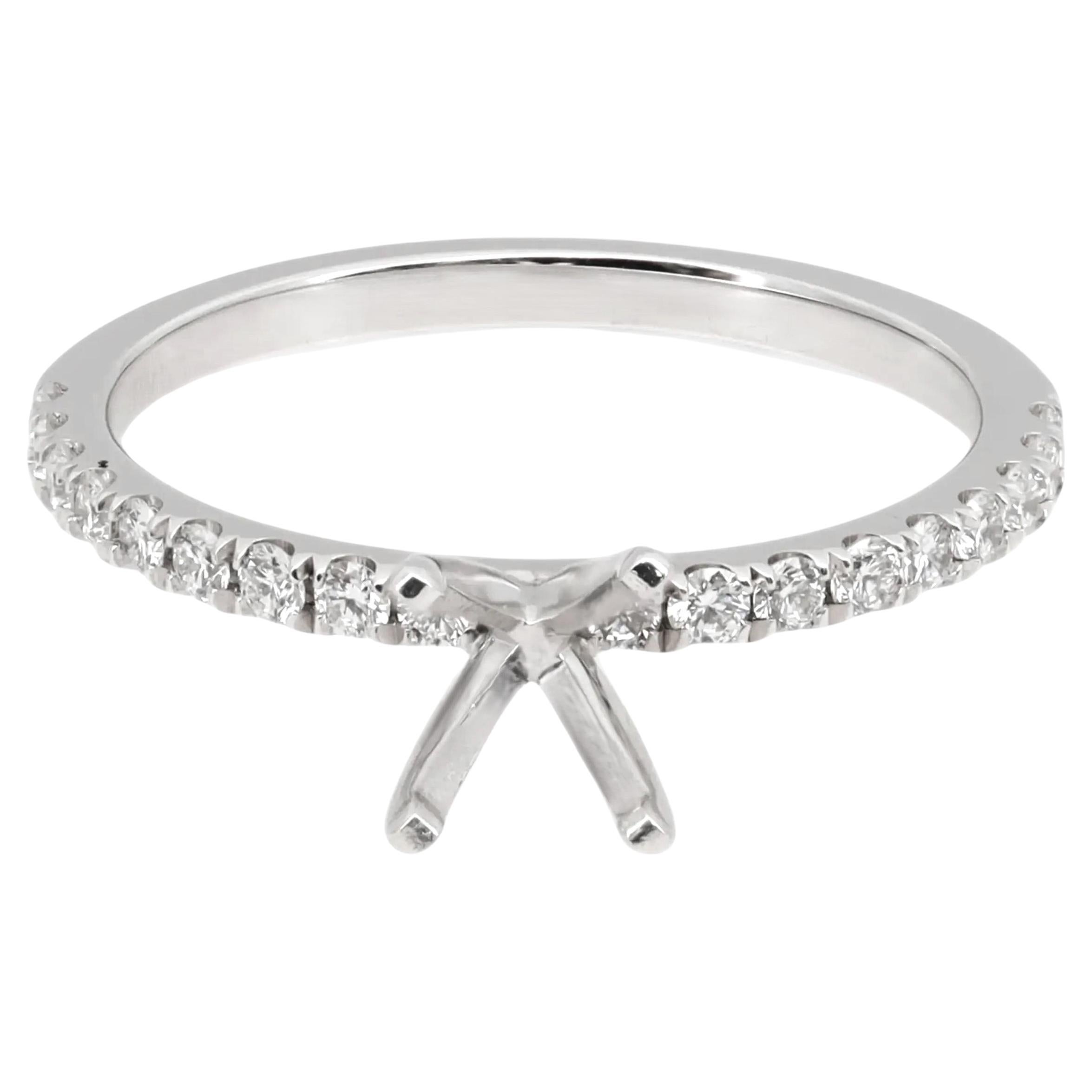 Mounting Round Cut Natural Diamond Engagement Ring 14K White Gold 0.30Ctw For Sale