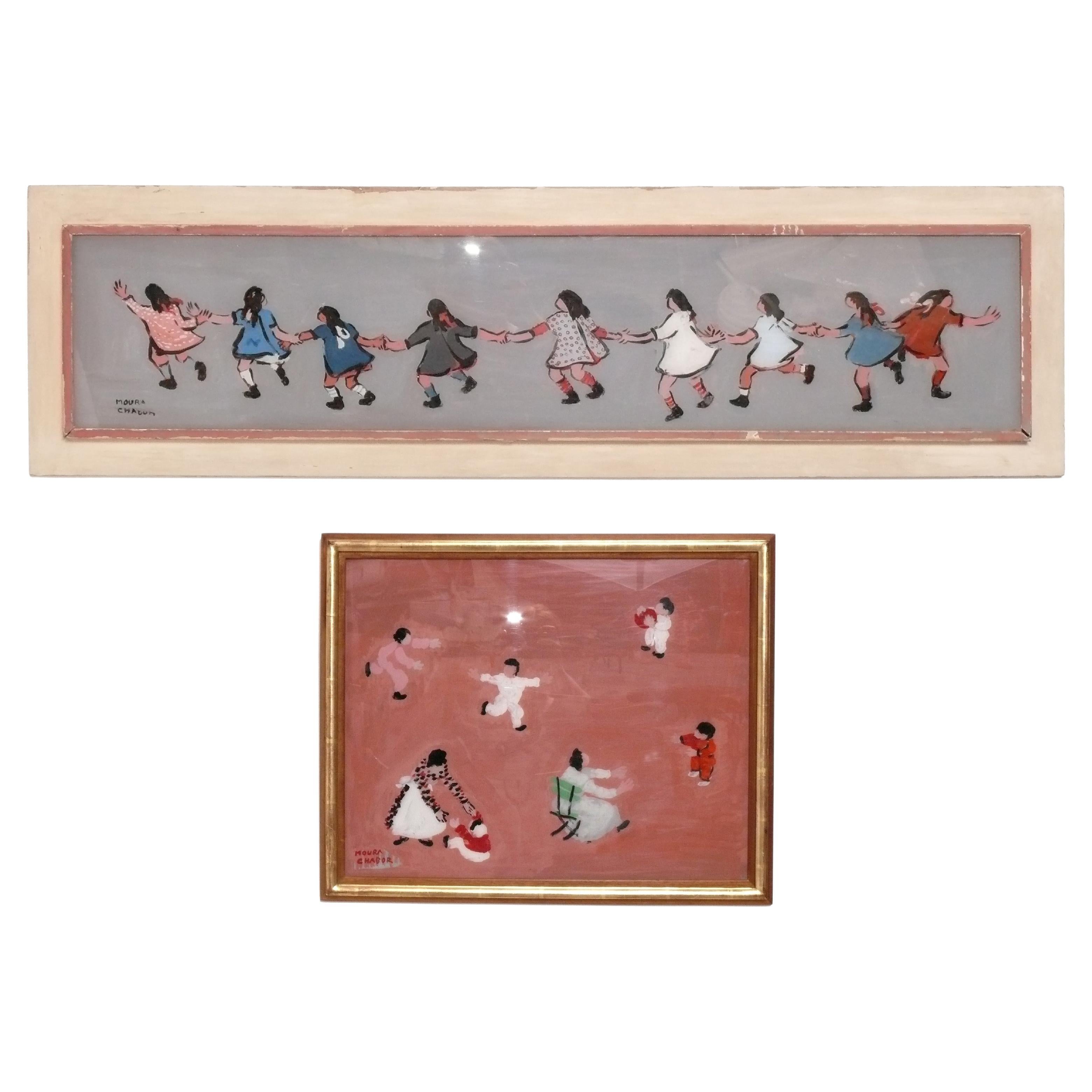 Moura Chabor Folk Art Paintings circa 1940s im Angebot