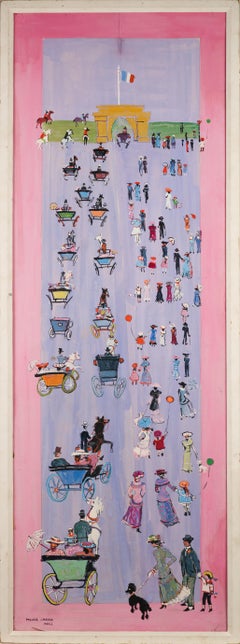 "Parisian Elegance" Monumental Modernist Folk Art Street Scene Original Painting
