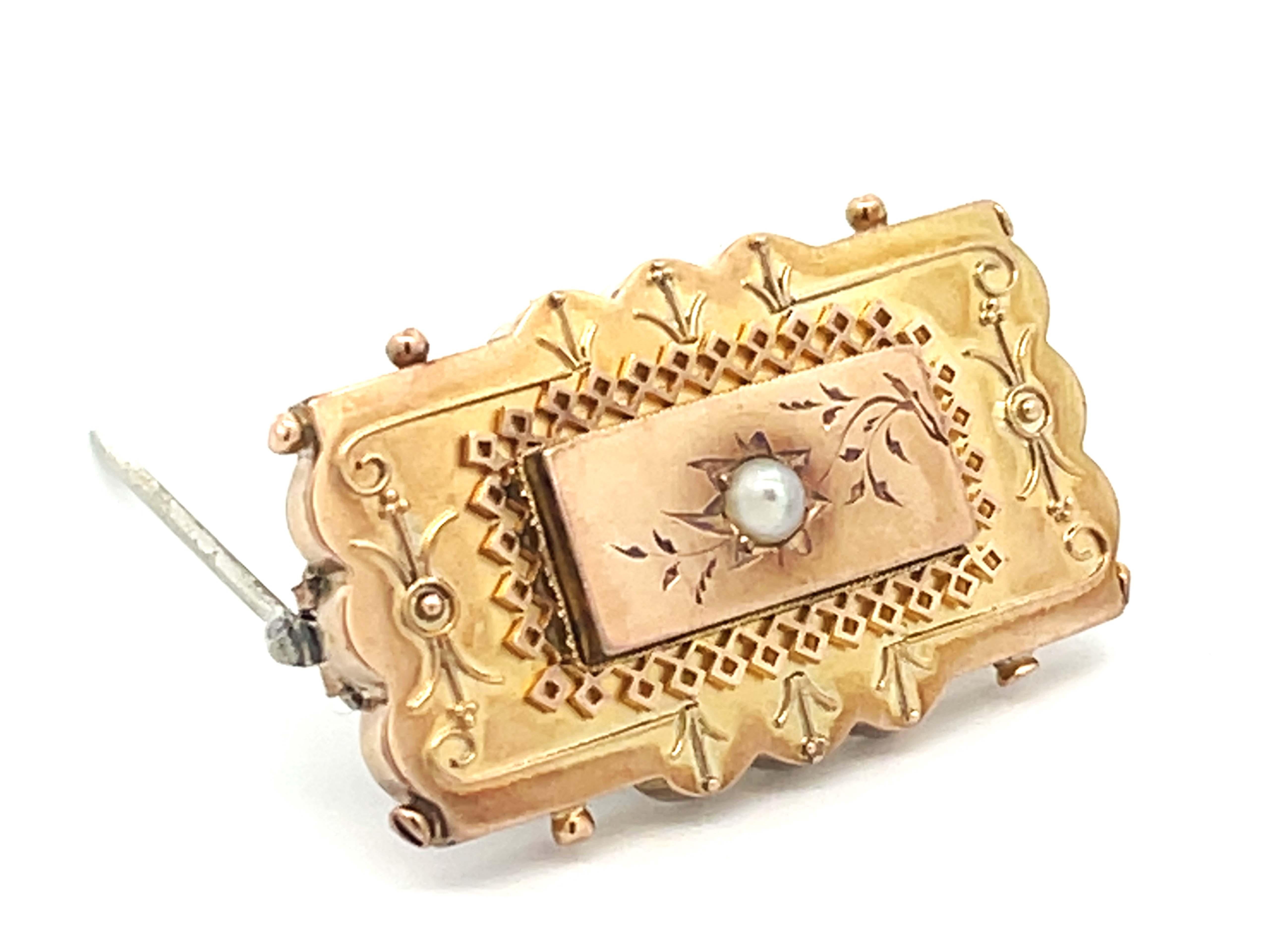 Modern Mourning Brooch 14k Yellow Gold For Sale