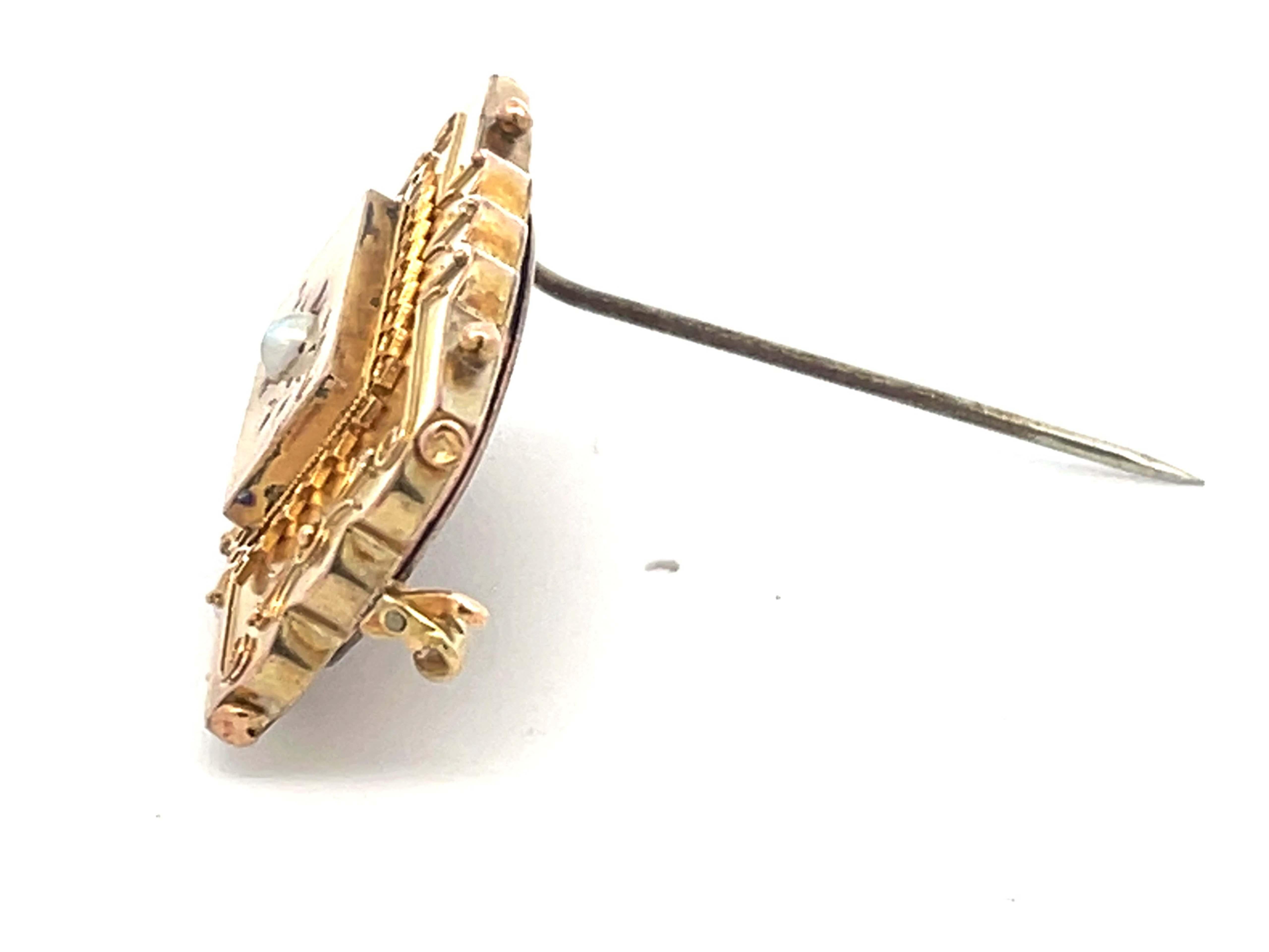Women's or Men's Mourning Brooch 14k Yellow Gold For Sale