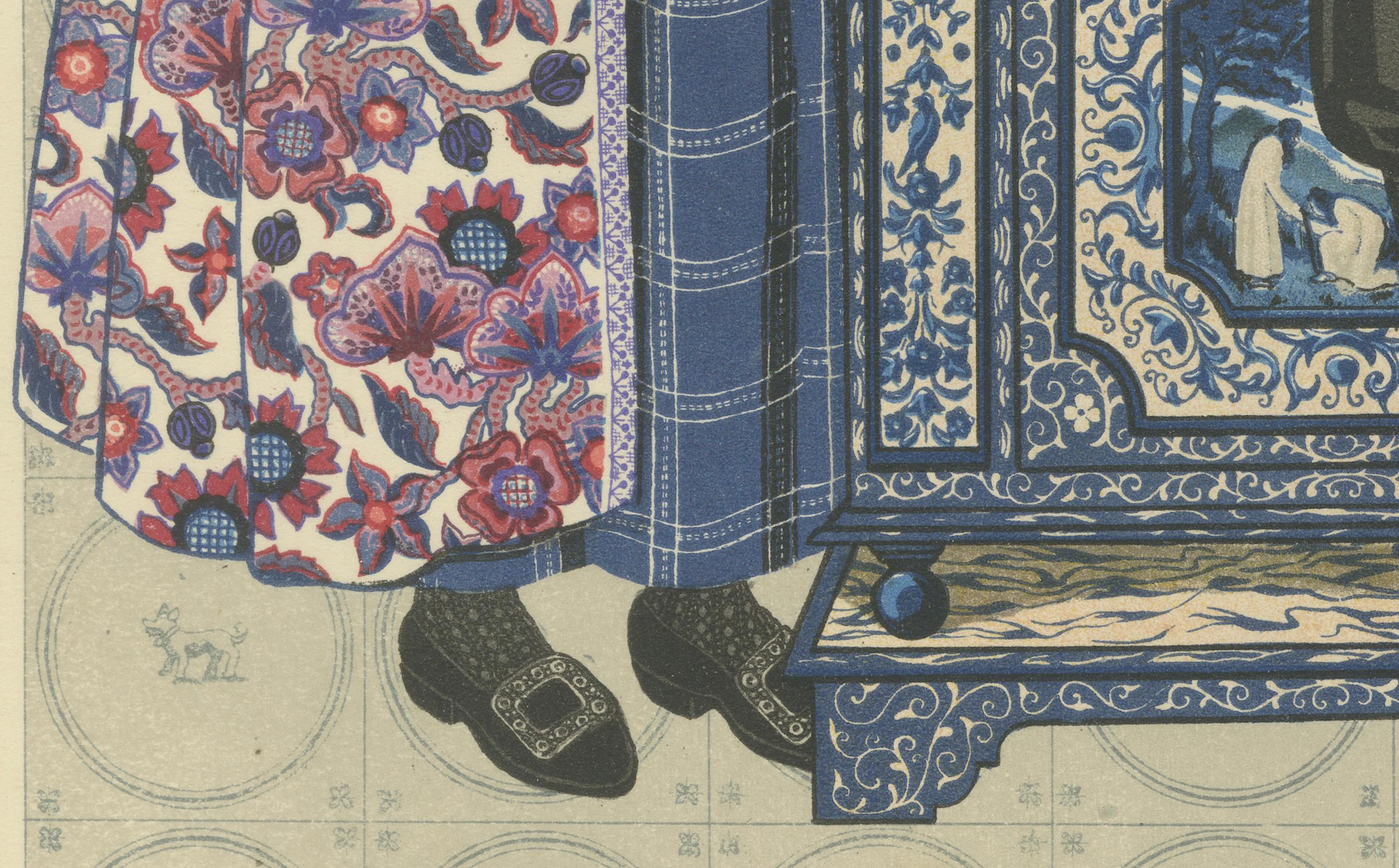 Trauerndes Kleid in Hindeloopen mit Delft Stove, Lithographie, 1932 im Zustand „Gut“ im Angebot in Langweer, NL