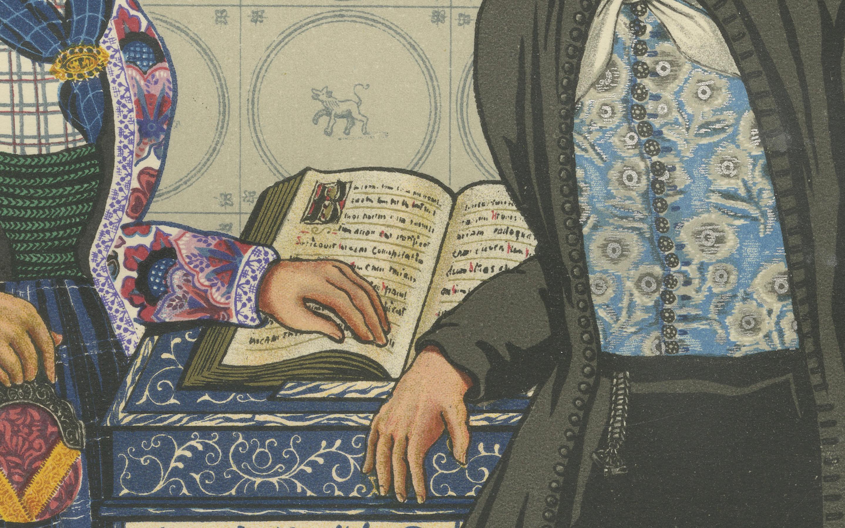 Trauerndes Kleid in Hindeloopen mit Delft Stove, Lithographie, 1932 im Angebot 1