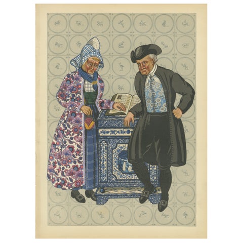 Mourning Dress in Hindeloopen with Delft Stove, 1932 Lithograph