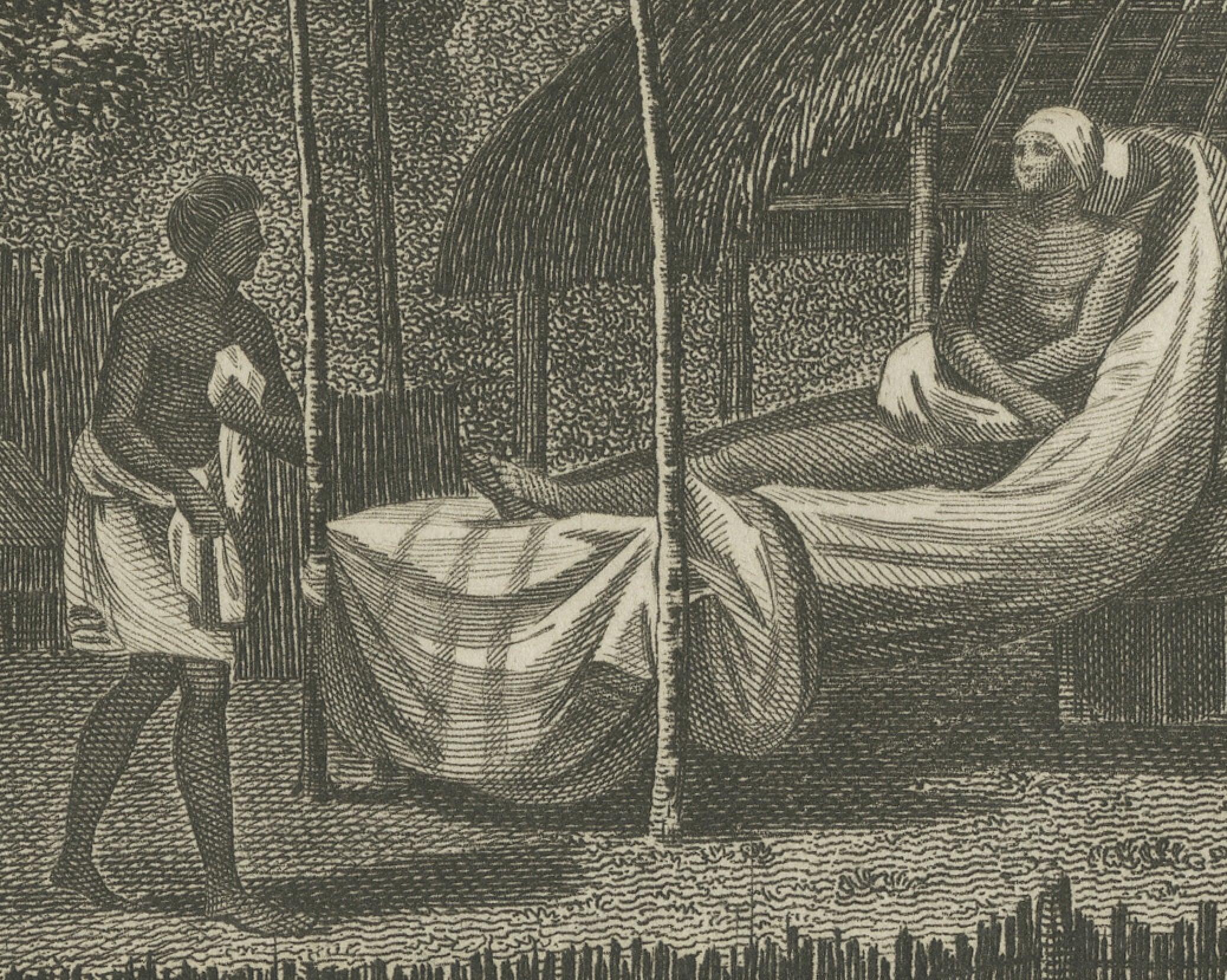 Mourning the Chief: Engraving of The Morai at Otaheite, now called Tahiti, 1817  In Good Condition For Sale In Langweer, NL