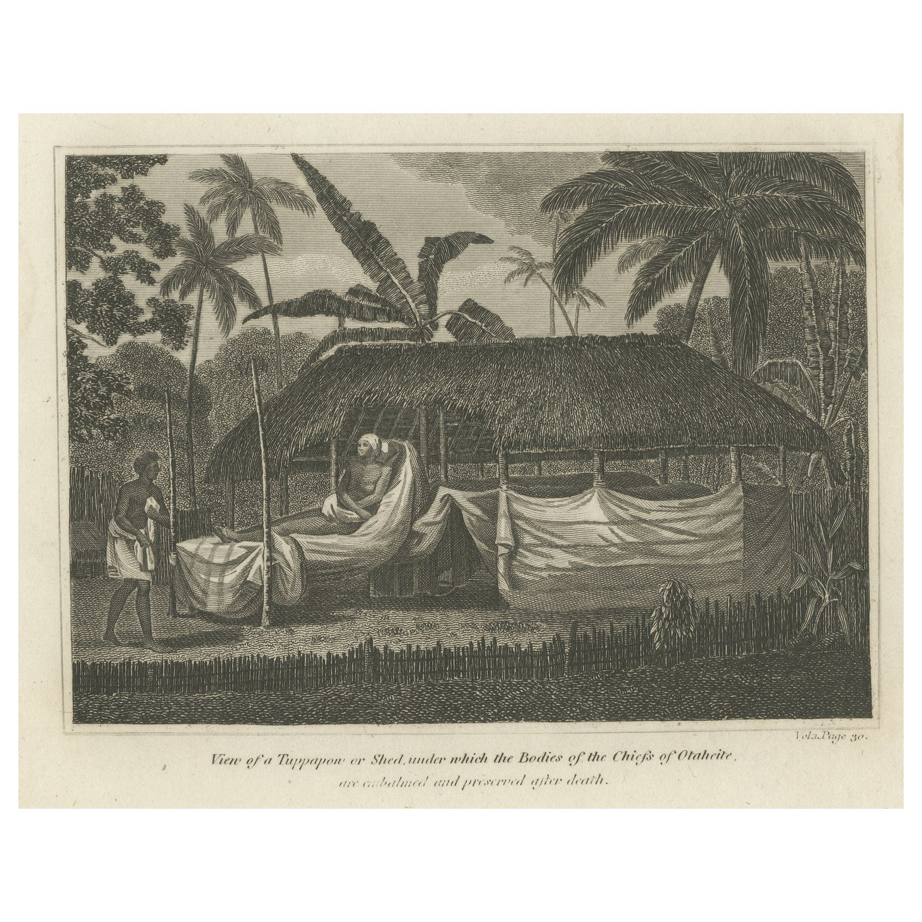 Mourning the Chief: Gravur des Morai in Otaheite, jetzt Tahiti genannt, 1817