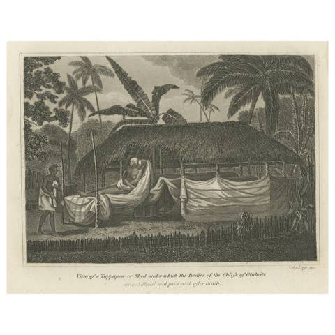 Mourning the Chief: Engraving of The Morai at Otaheite, now called Tahiti, 1817