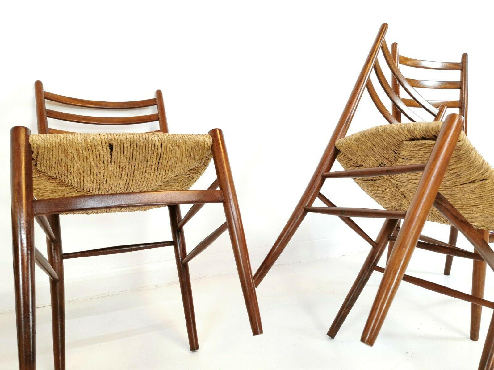 Mouse over image to zoom Italian Teak Dining Chairs-with Rush Seats, Vintage 1
