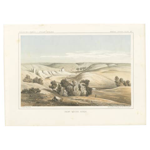 Mouse River Landscape - Tinted Lithograph from the Pacific Railroad Survey, 1856
